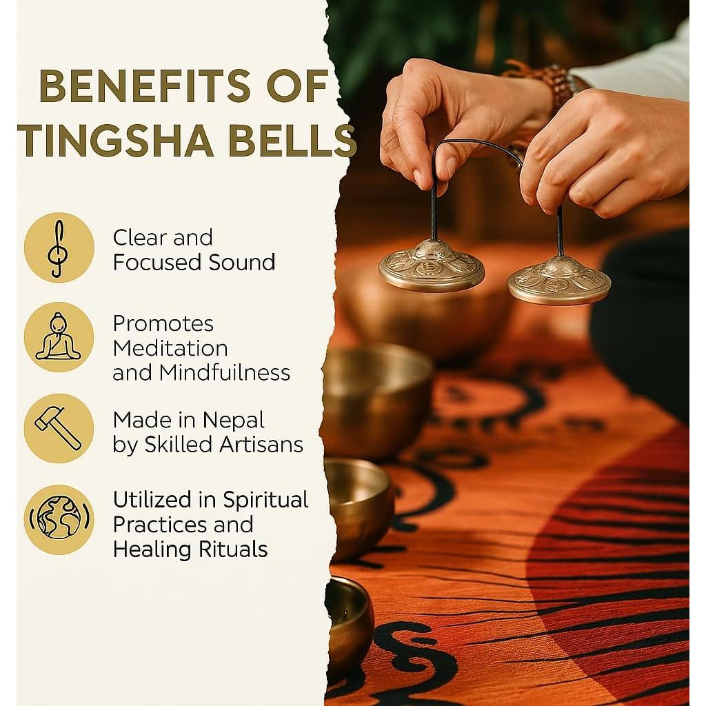 Campanas Tingsha Tipitaka de Bronce 6.5 cm para Meditación