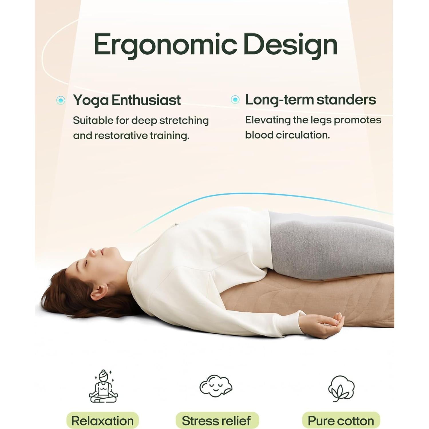 Almohada de Yoga ZonLi 66x28x18cm con Funda de Algodón