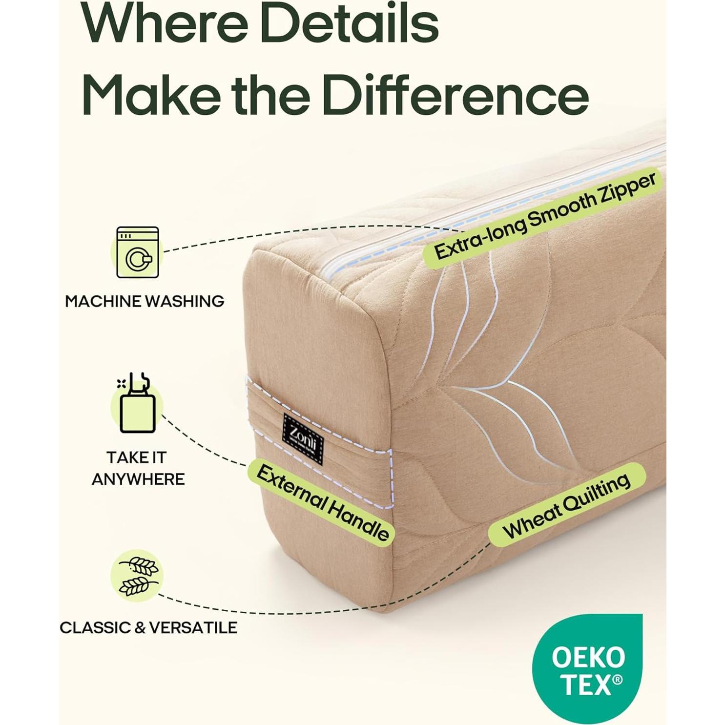 Almohada de Yoga ZonLi 66x28x18cm con Funda de Algodón