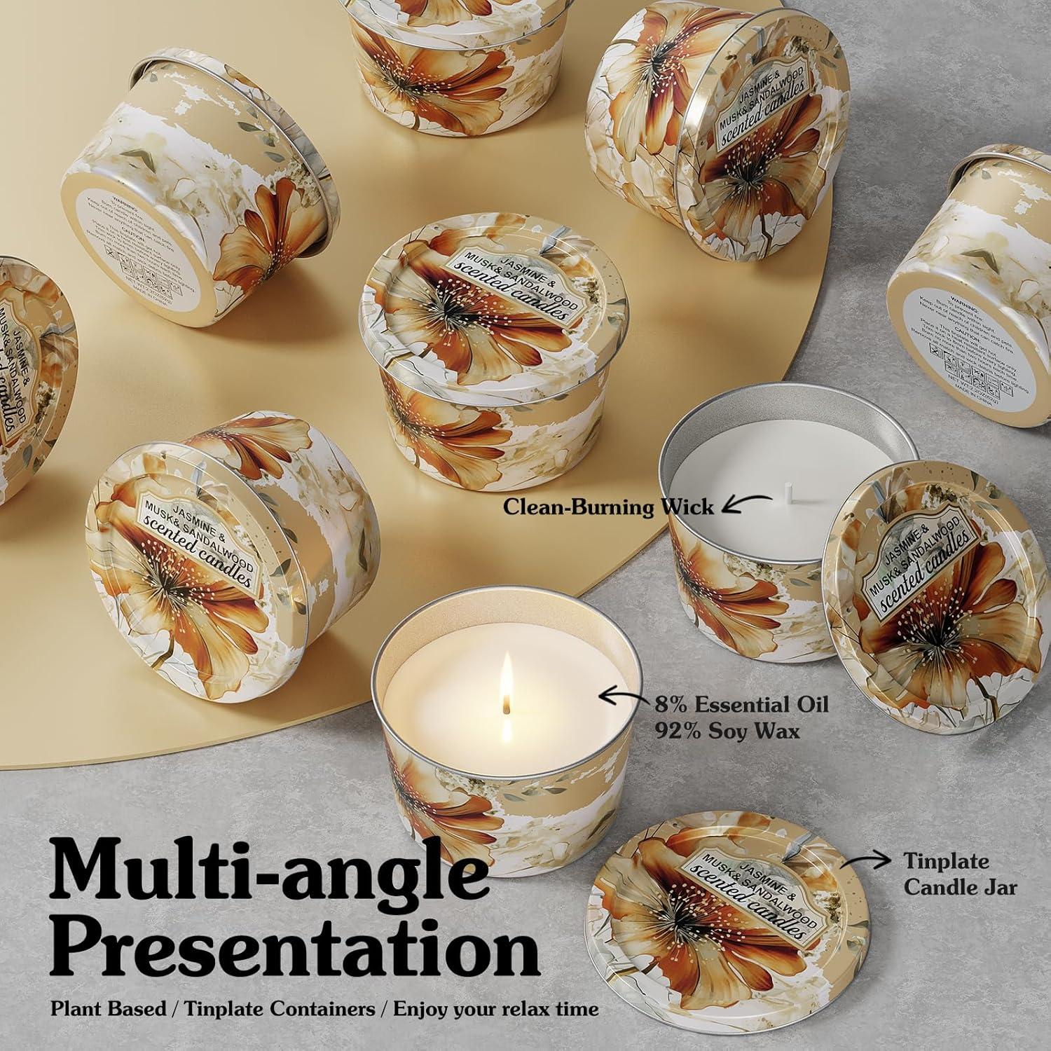 Juego de Velas Aromáticas Vortixx - 3 Paquetes 62g Jazmín, Almizcle, Sándalo