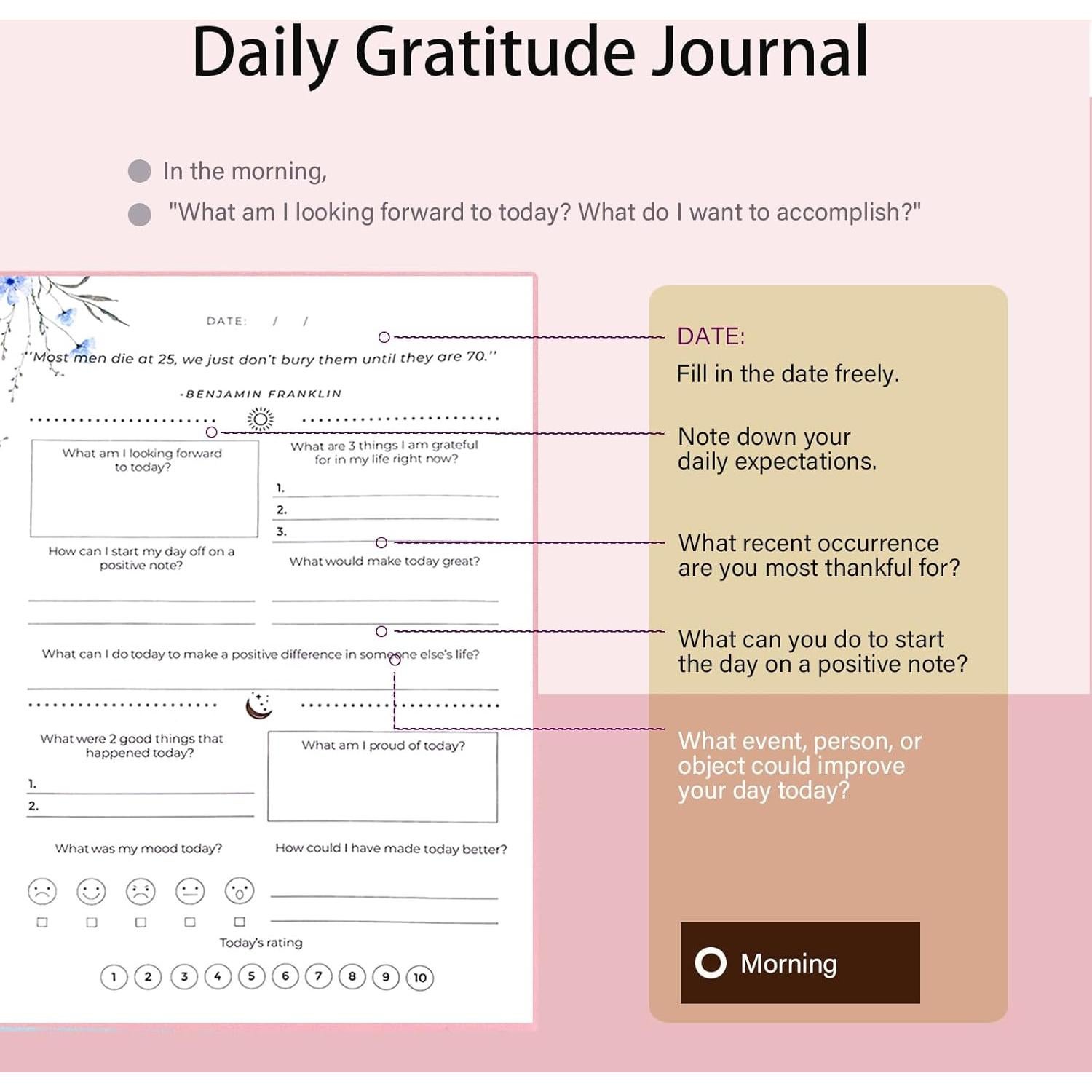 Diario de Gratitud Rosa Carta Lusso A5 con 6 Pegatinas