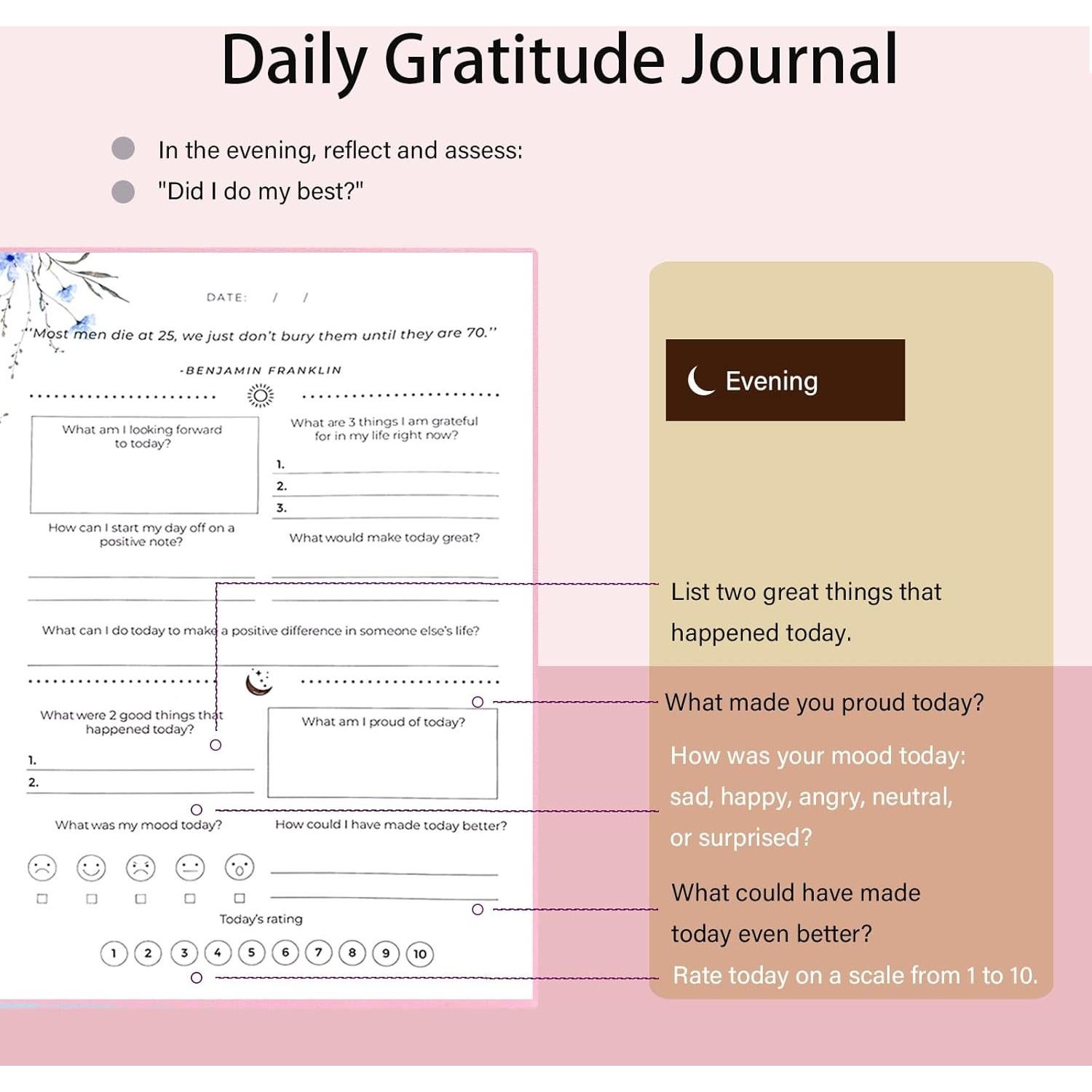 Diario de Gratitud Rosa Carta Lusso A5 con 6 Pegatinas