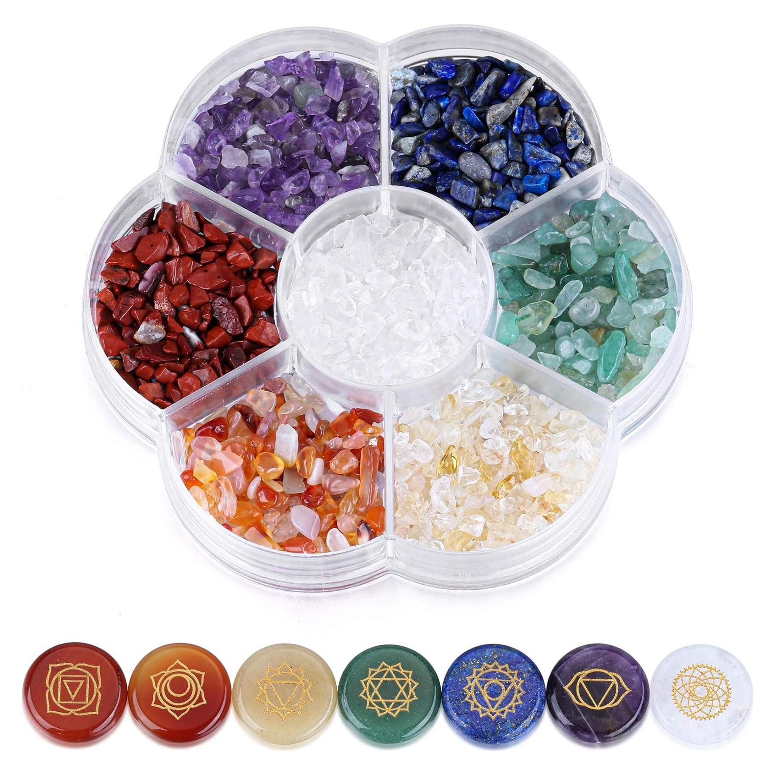 Set de 7 Piedras de Chakra MANIFO con Símbolos Reiki