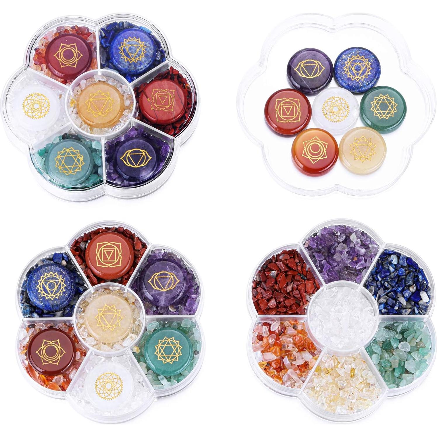 Set de 7 Piedras de Chakra MANIFO con Símbolos Reiki