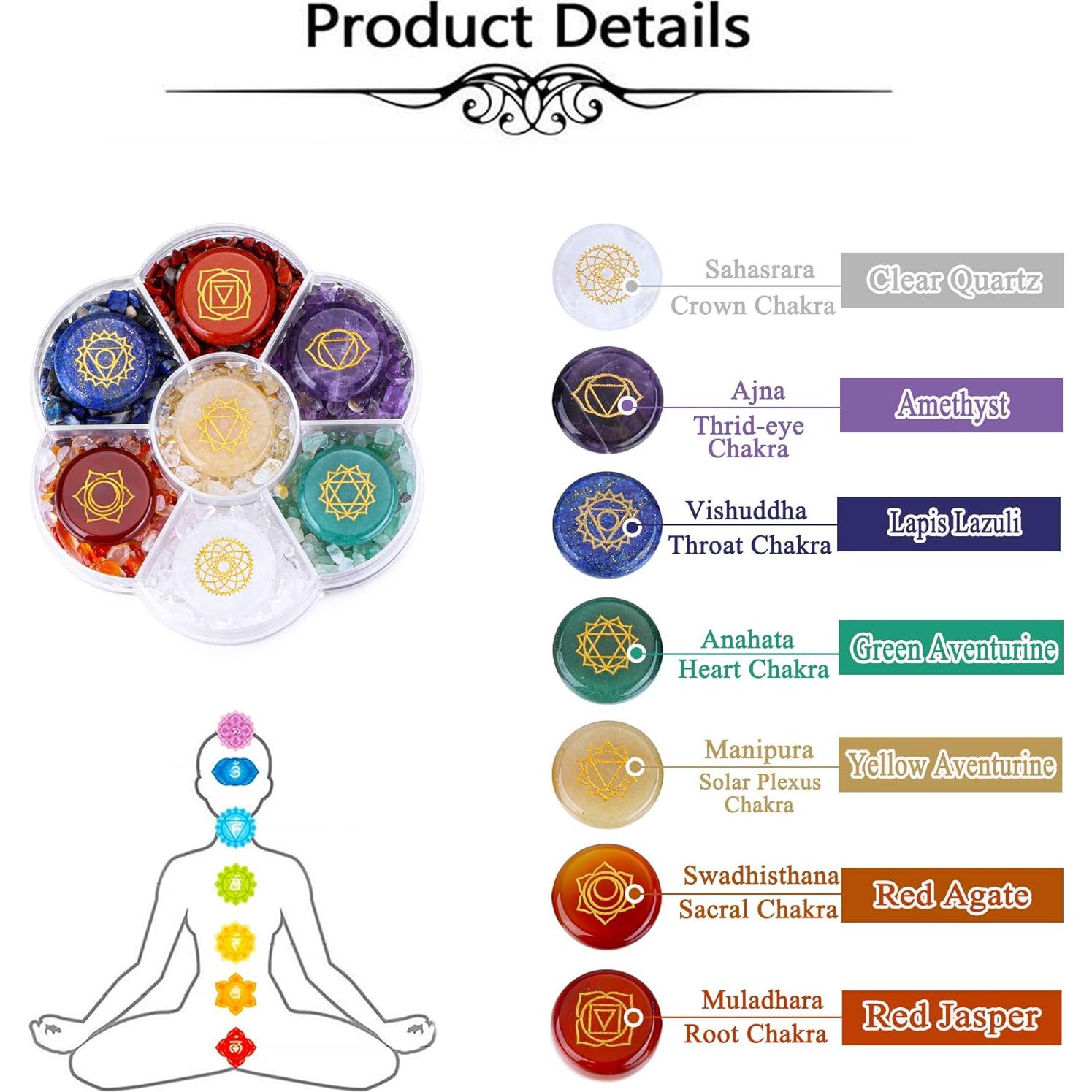 Set de 7 Piedras de Chakra MANIFO con Símbolos Reiki