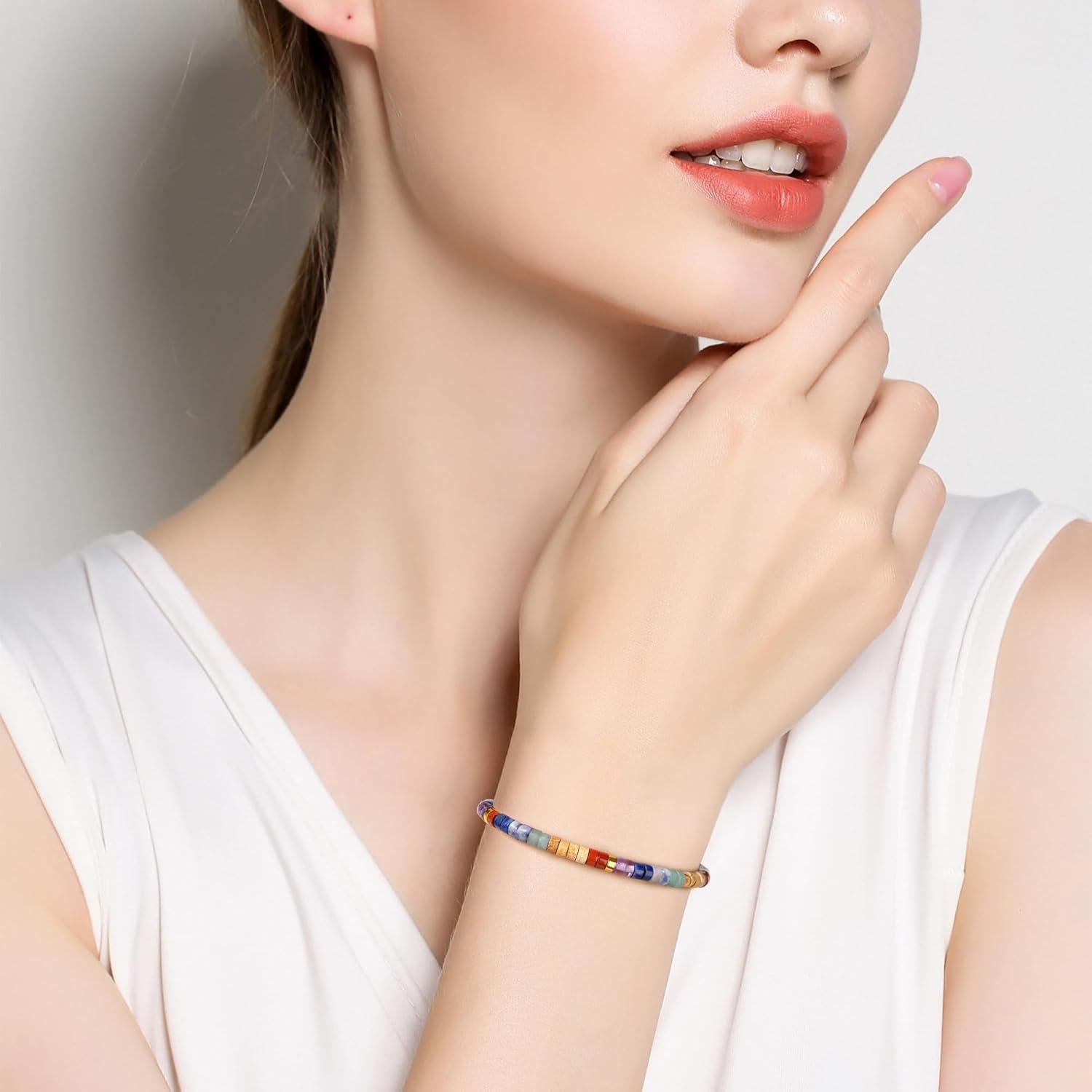 Pulsera de Piedra Natural JoycuFF para Mujeres 7 Chakras