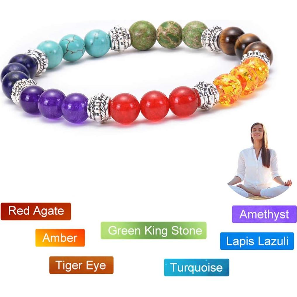 Pulsera de Chakra de Lava Rock GelConnie 7 Chakras 8mm