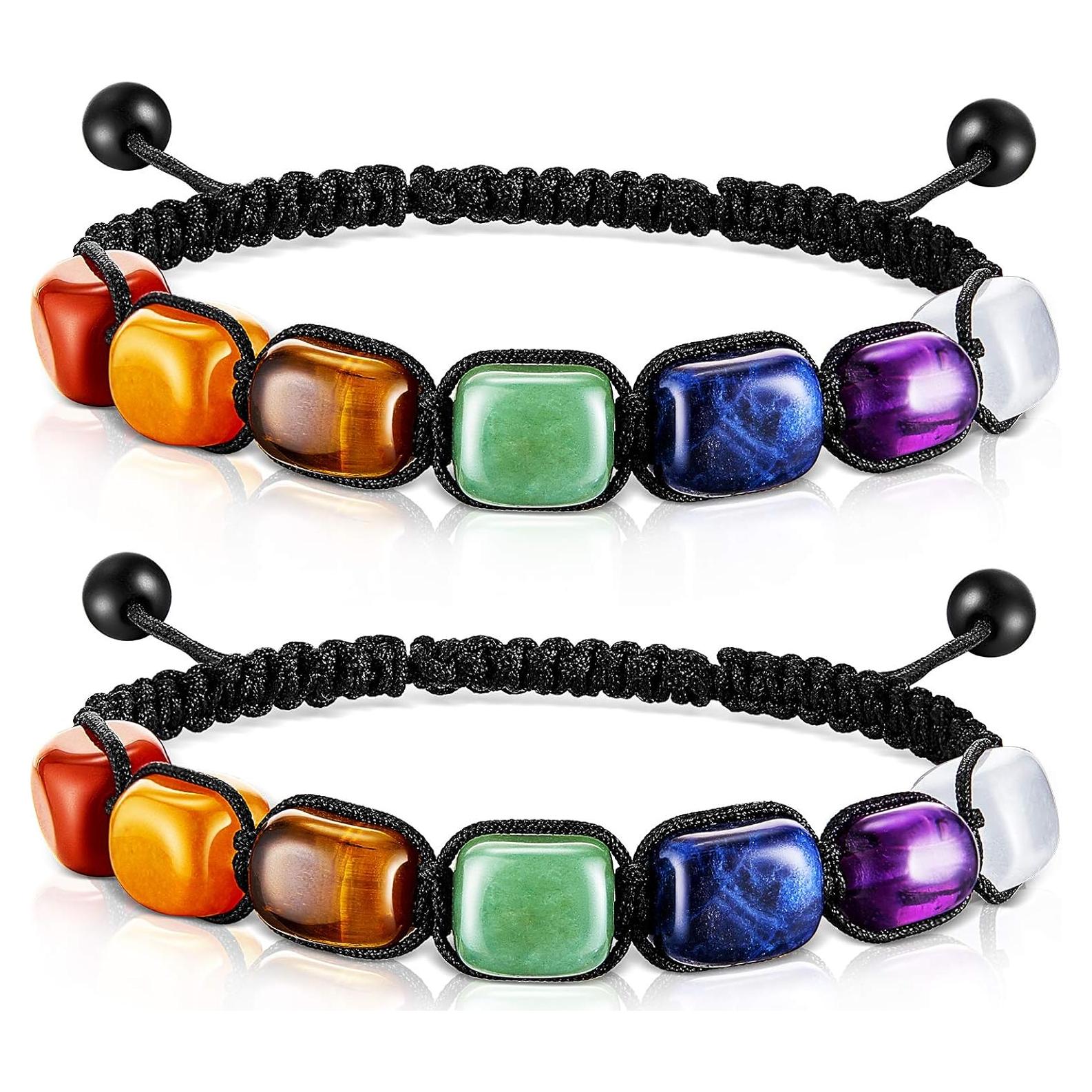 Pulseras de Chakra Hicarer 2 Pcs Cristales Naturales Ajustables
