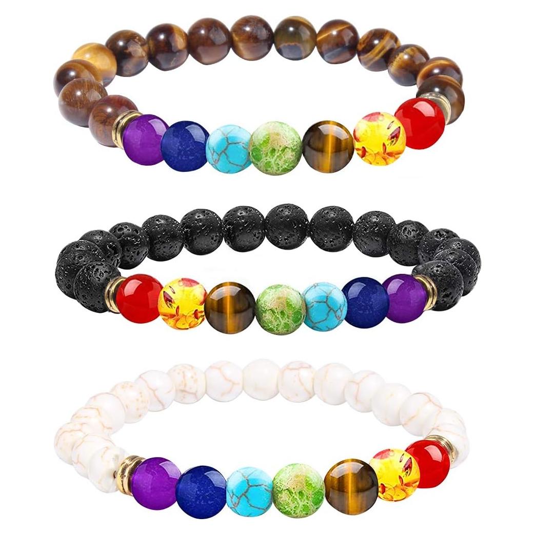 Pulseras de Chakra ONESING 3 Pcs Cristales Sanadores 8mm