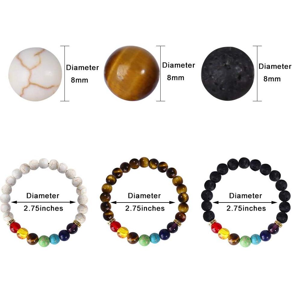 Pulseras de Chakra ONESING 3 Pcs Cristales Sanadores 8mm