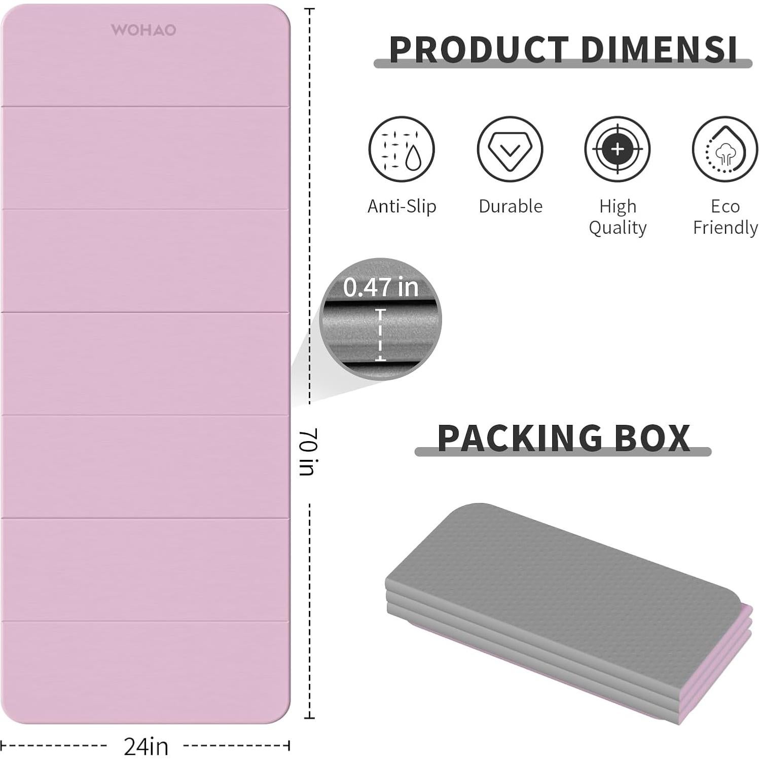 Alfombrilla de Yoga Plegable Wohao 178x61cm 12mm Antideslizante