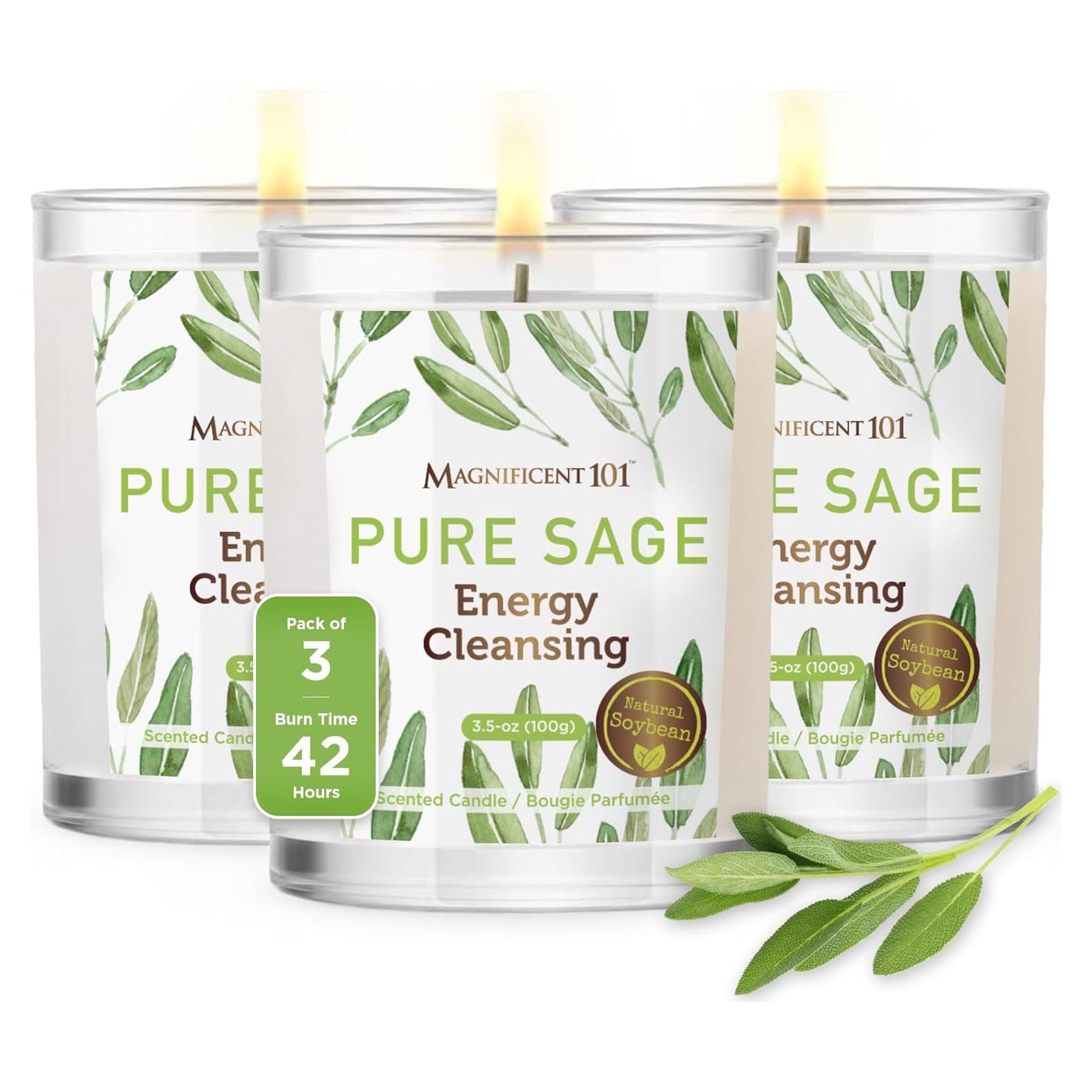 Set de 3 Velas Aromáticas de Salvia Pura Magnífico 101 - 42 Horas