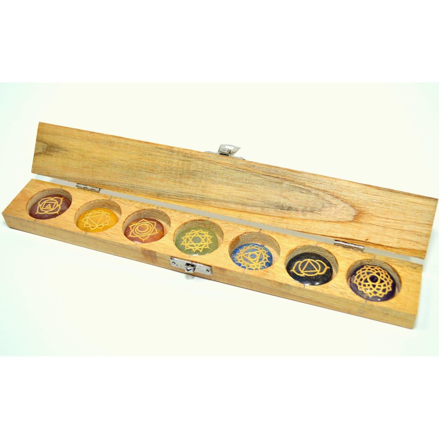 Conjunto de Discos de Cristal Chakra HQRP en Caja de Madera