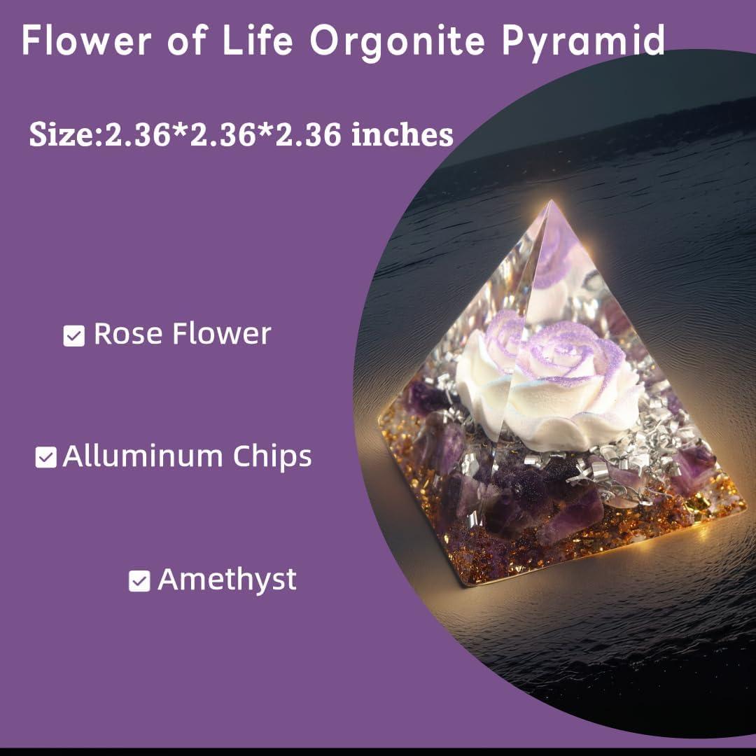 Pirámide de Orgonita EternalOrgone 6cm Amatista Energía Positiva