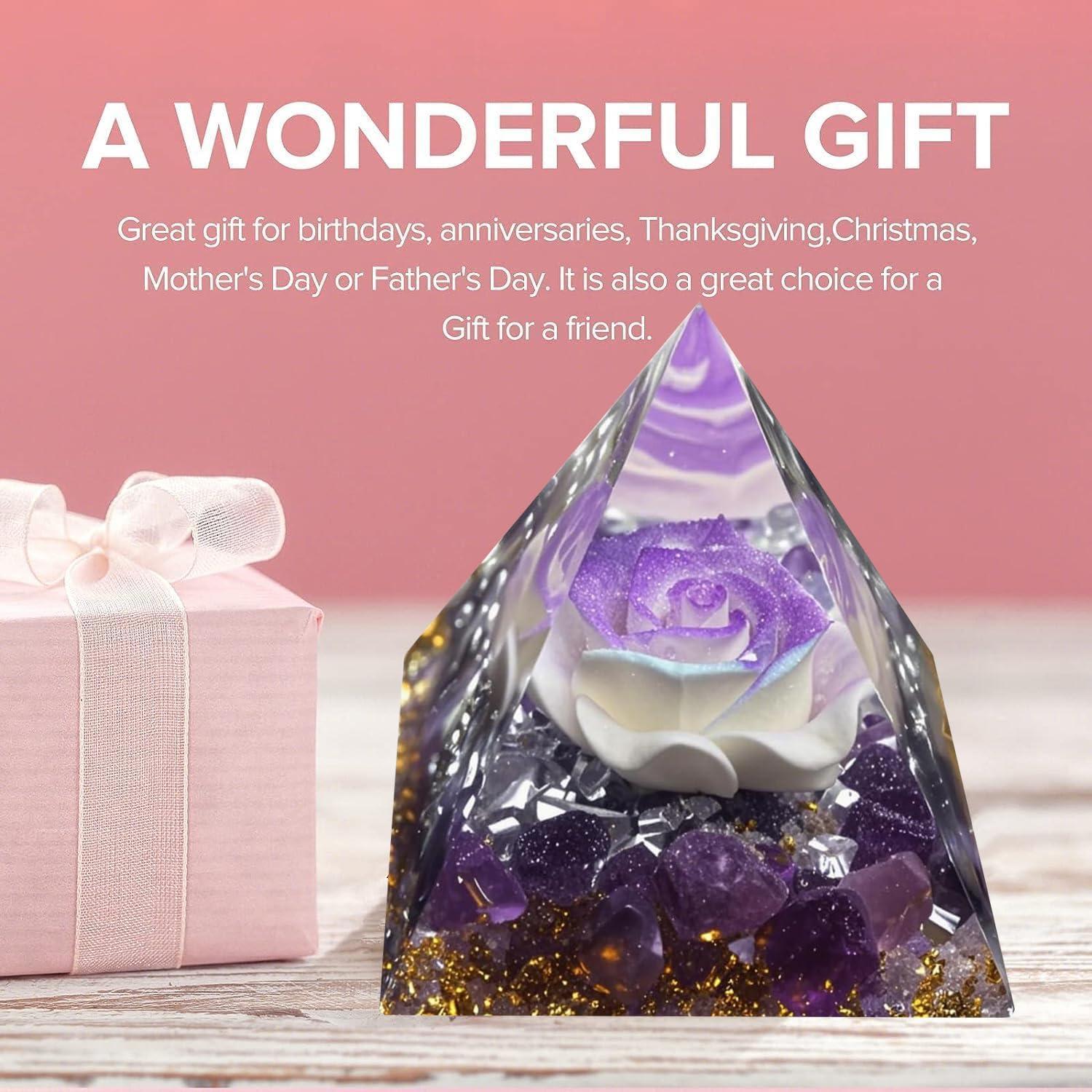 Pirámide de Orgonita EternalOrgone 6cm Amatista Energía Positiva