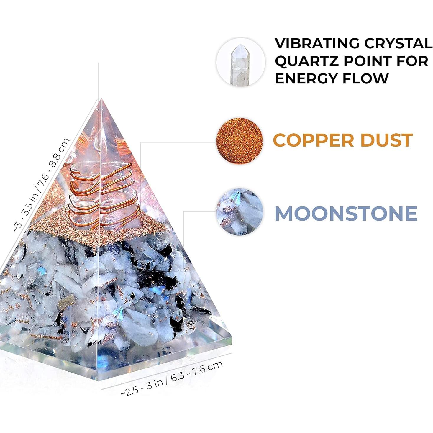 Pirámide de Orgón Piedra Lunar Arcoíris Ever Vibes 10.8cm