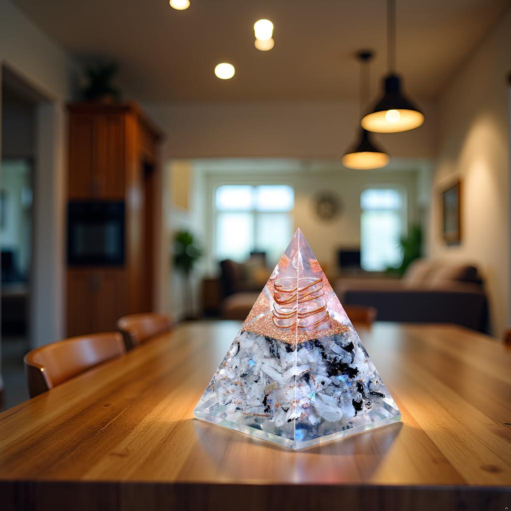 Pirámide de Orgón Piedra Lunar Arcoíris Ever Vibes 10.8cm