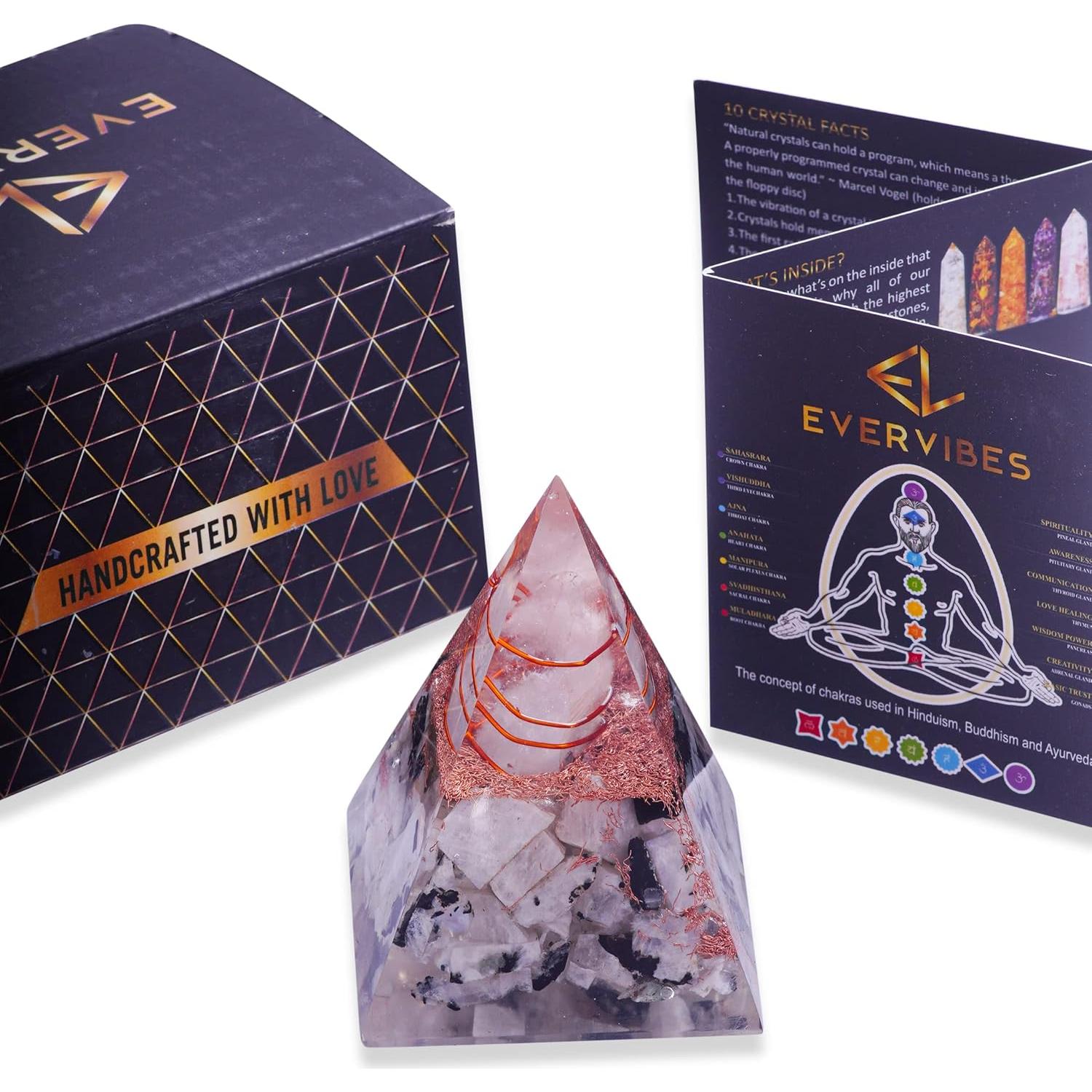 Pirámide de Orgón Piedra Lunar Arcoíris Ever Vibes 10.8cm