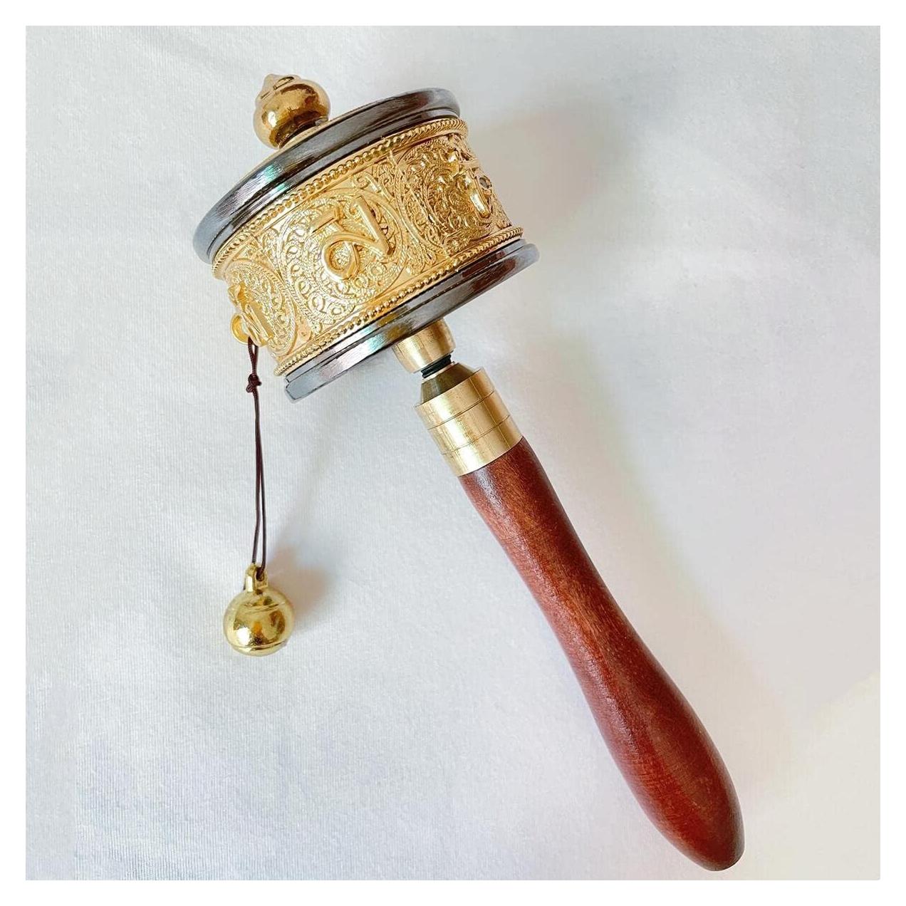 Rueda de Oración de Mano Eggone de Cobre y Madera 17.78 cm