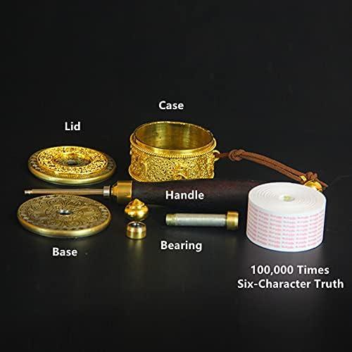 Rueda de Oración de Mano Eggone de Cobre y Madera 17.78 cm