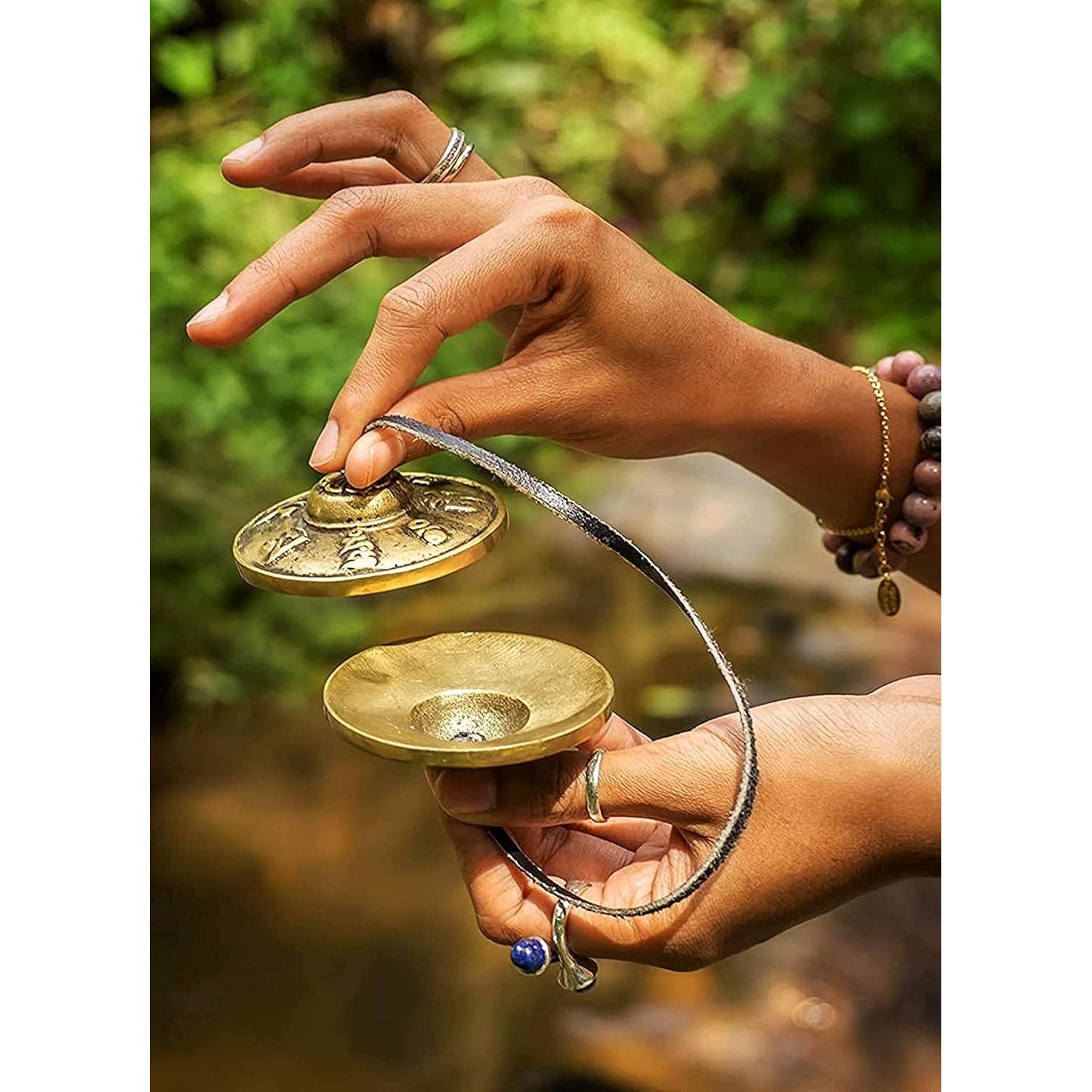 Campana Tingsha Budista QT Hecha a Mano 8.89cm Marrón