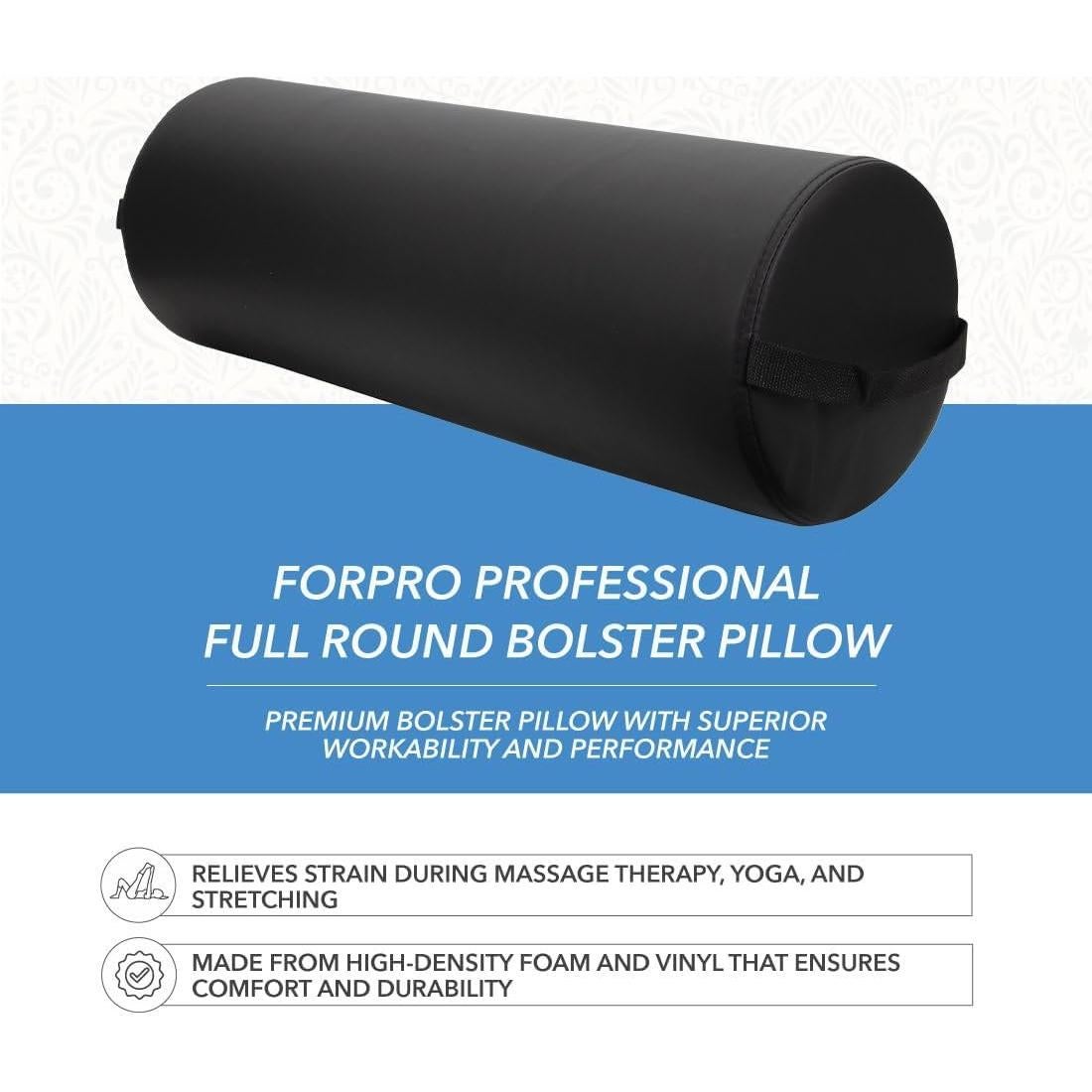 Almohada Bolster Jumbo ForPro Negra 23 cm R x 66 cm L para Yoga