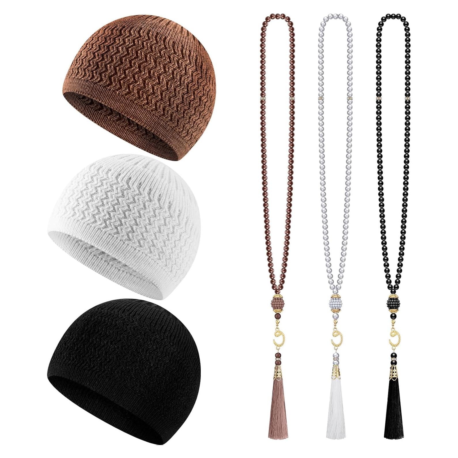 Conjunto de Sombreros Kufi y Cuentas de Oración Musulmana