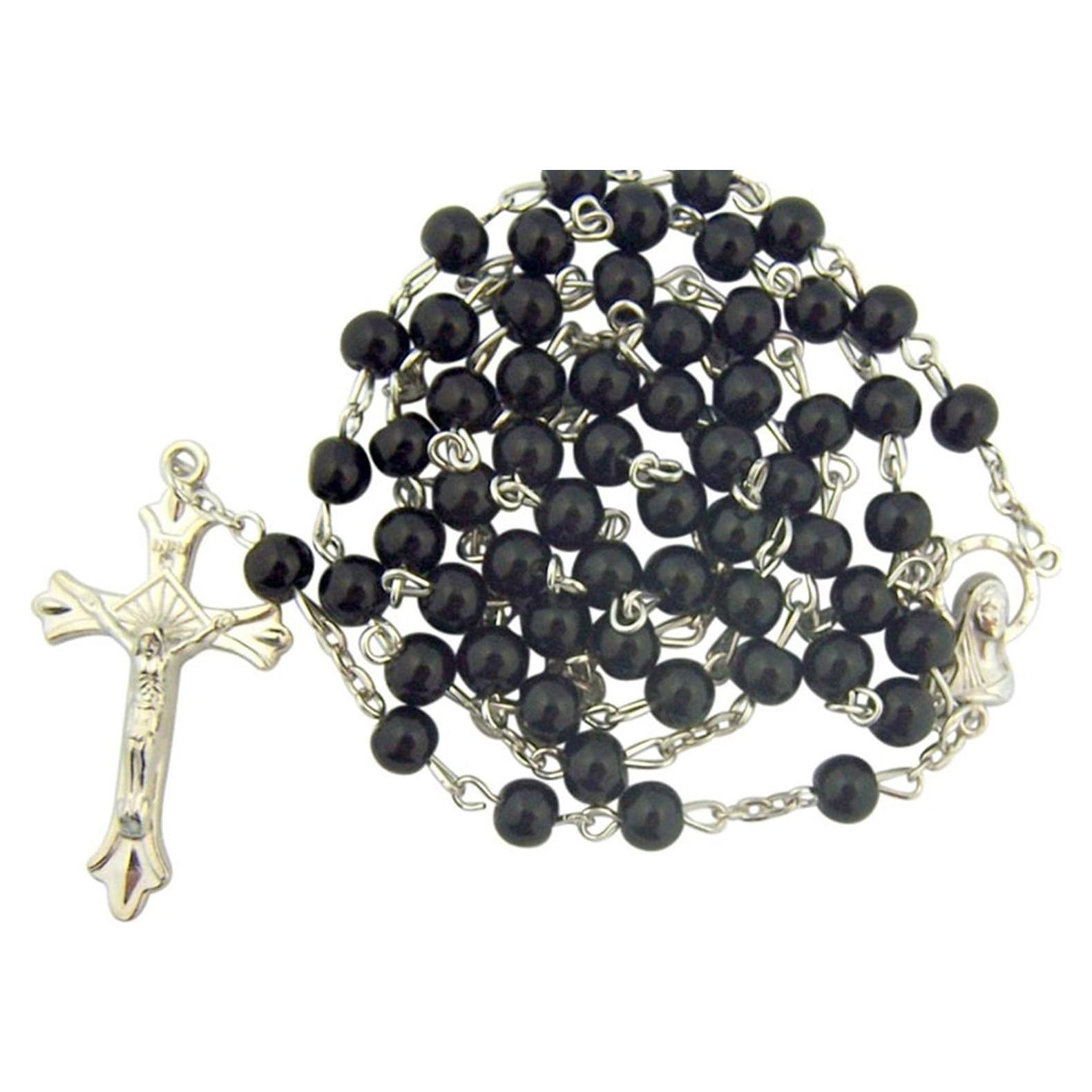 Rosario de cuentas de vidrio negro Autom 6 mm para hombres