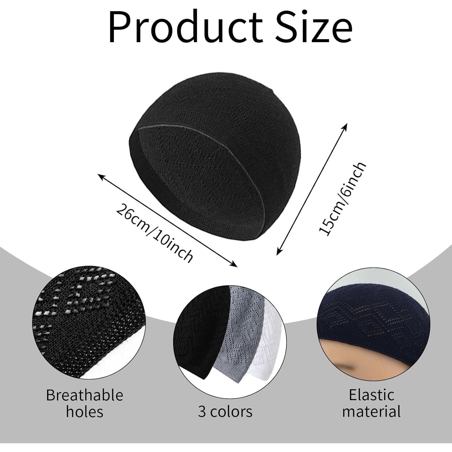 Set 6 Gorras Kufi para Hombres + Cuentas de Oración Tasbih