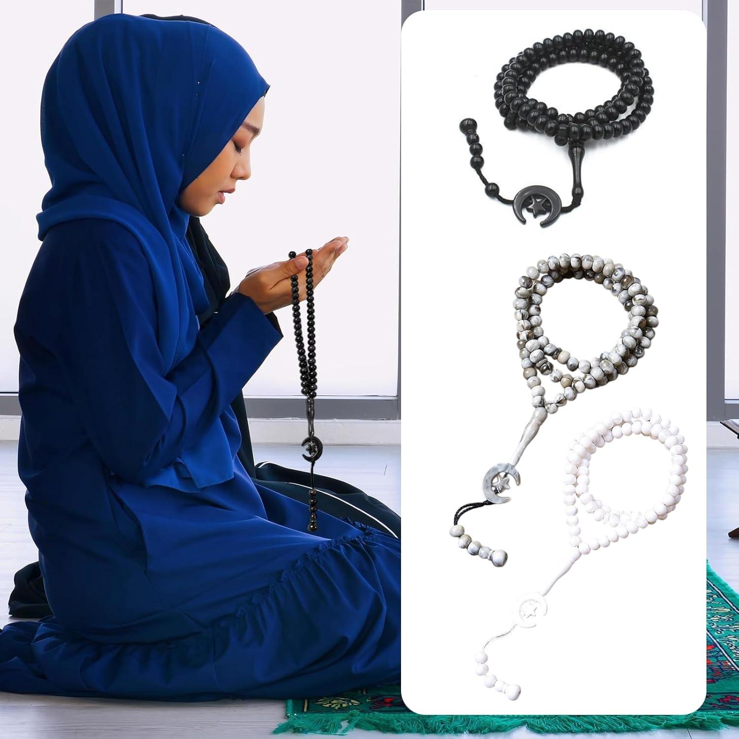 Set 6 Gorras Kufi para Hombres + Cuentas de Oración Tasbih