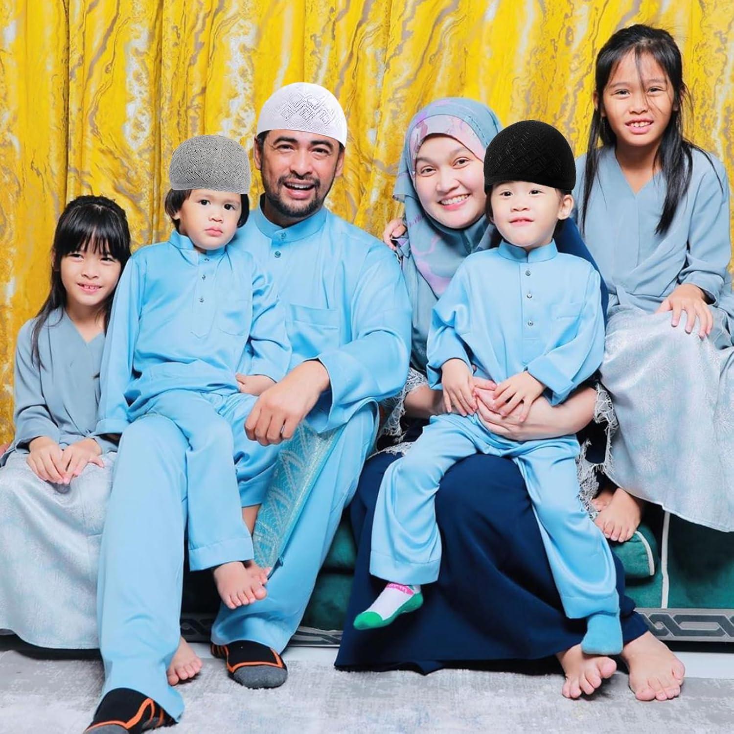 Set 6 Gorras Kufi para Hombres + Cuentas de Oración Tasbih