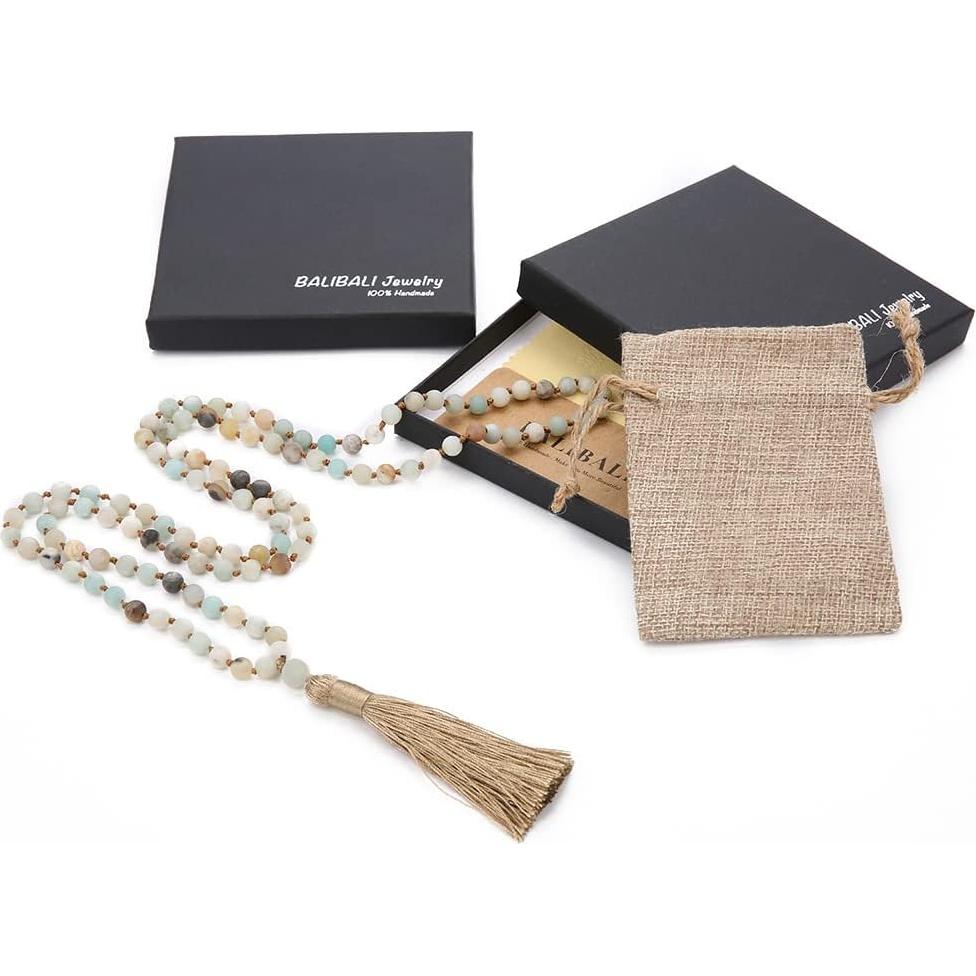 Collar Mala de Amazonita Natural 108 Cuentas 50cm Hecho a Mano