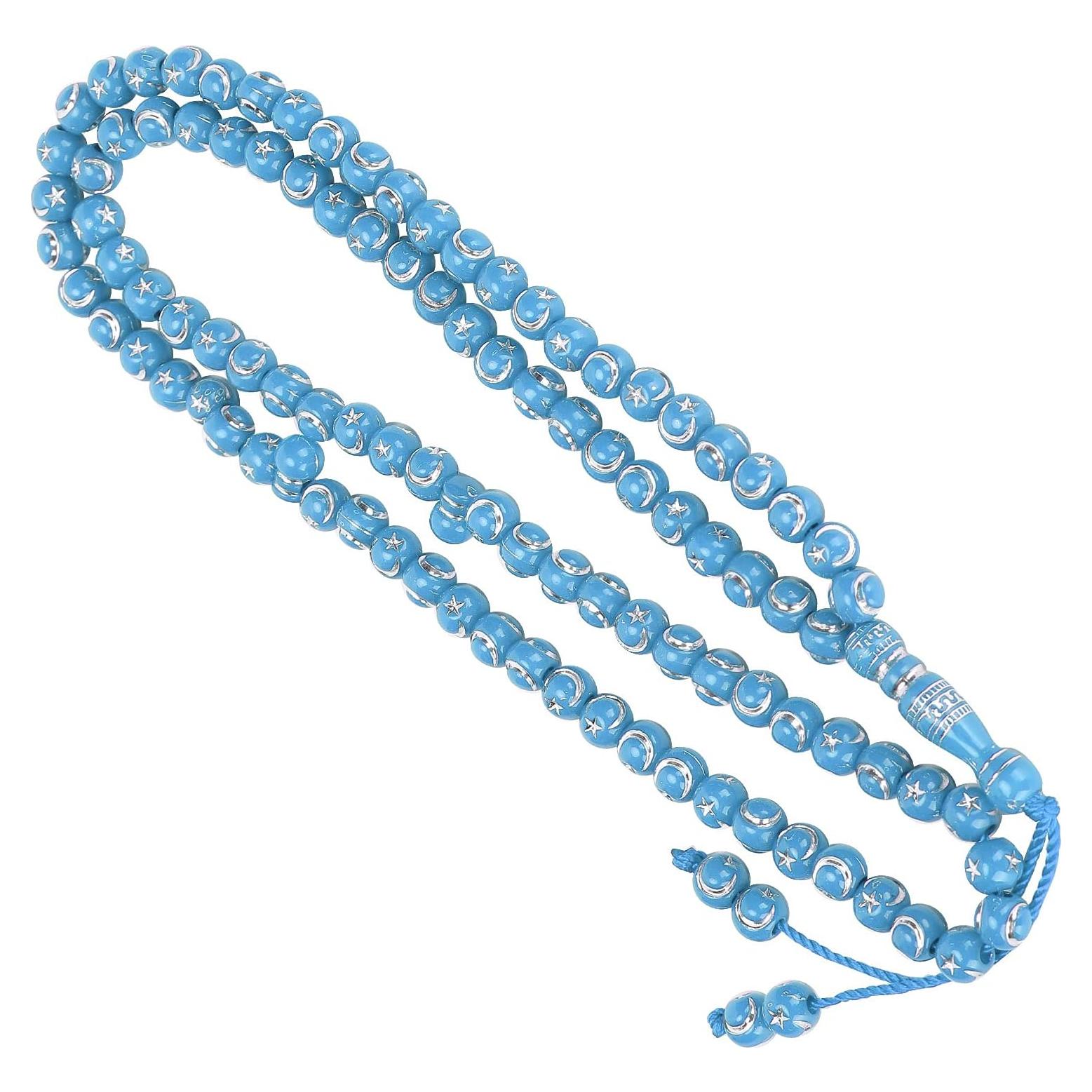 Cuentas de Oración Islámicas 99 Granos Resina Dorada Azul