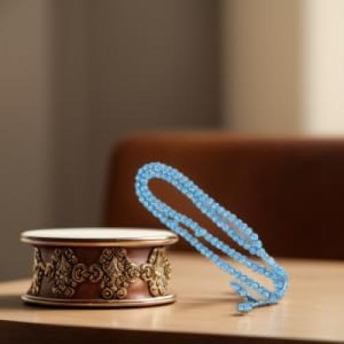 Cuentas de Oración Islámicas 99 Granos Resina Dorada Azul