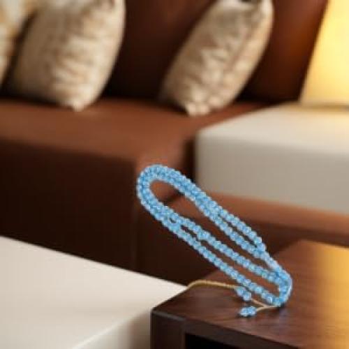 Cuentas de Oración Islámicas 99 Granos Resina Dorada Azul