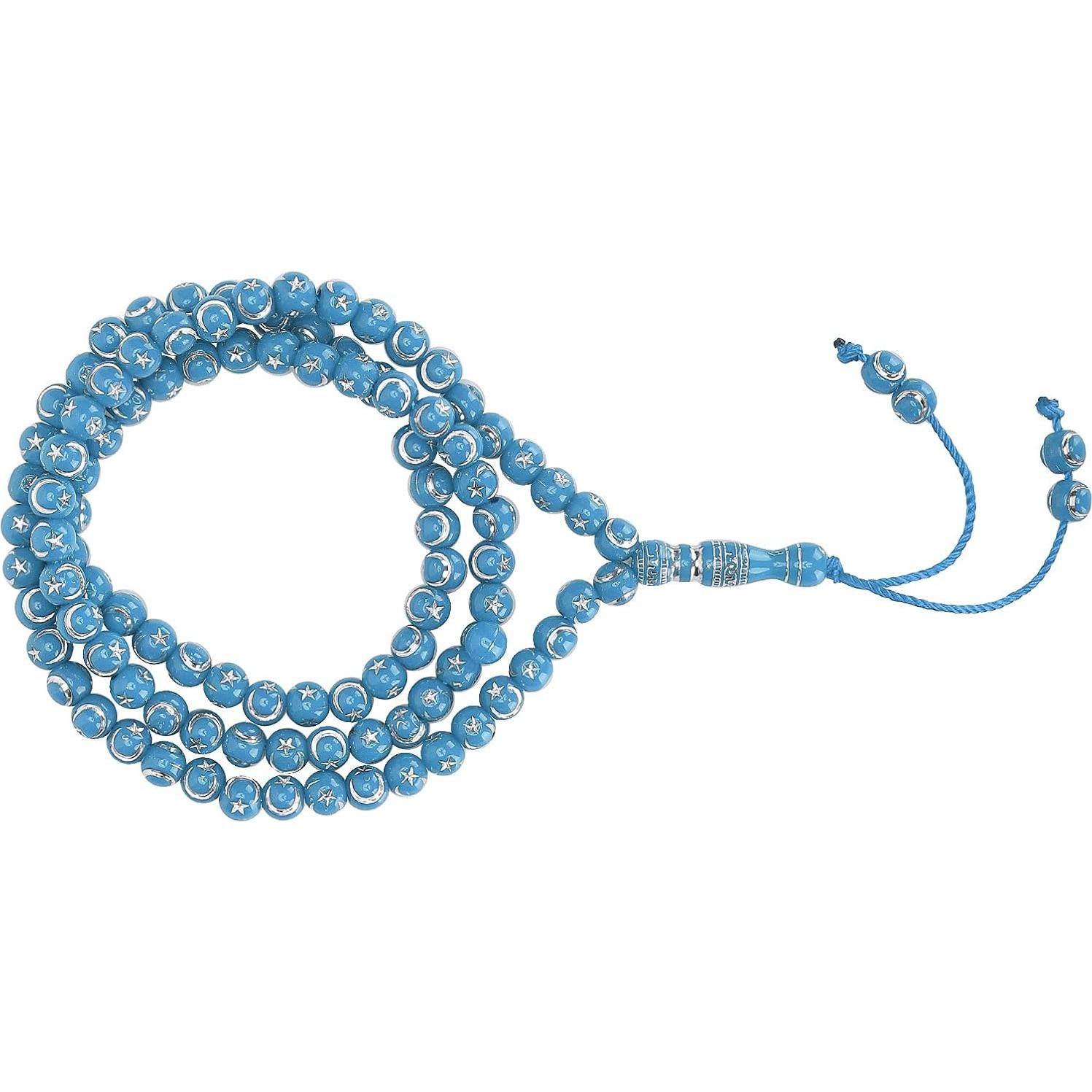 Cuentas de Oración Islámicas 99 Granos Resina Dorada Azul