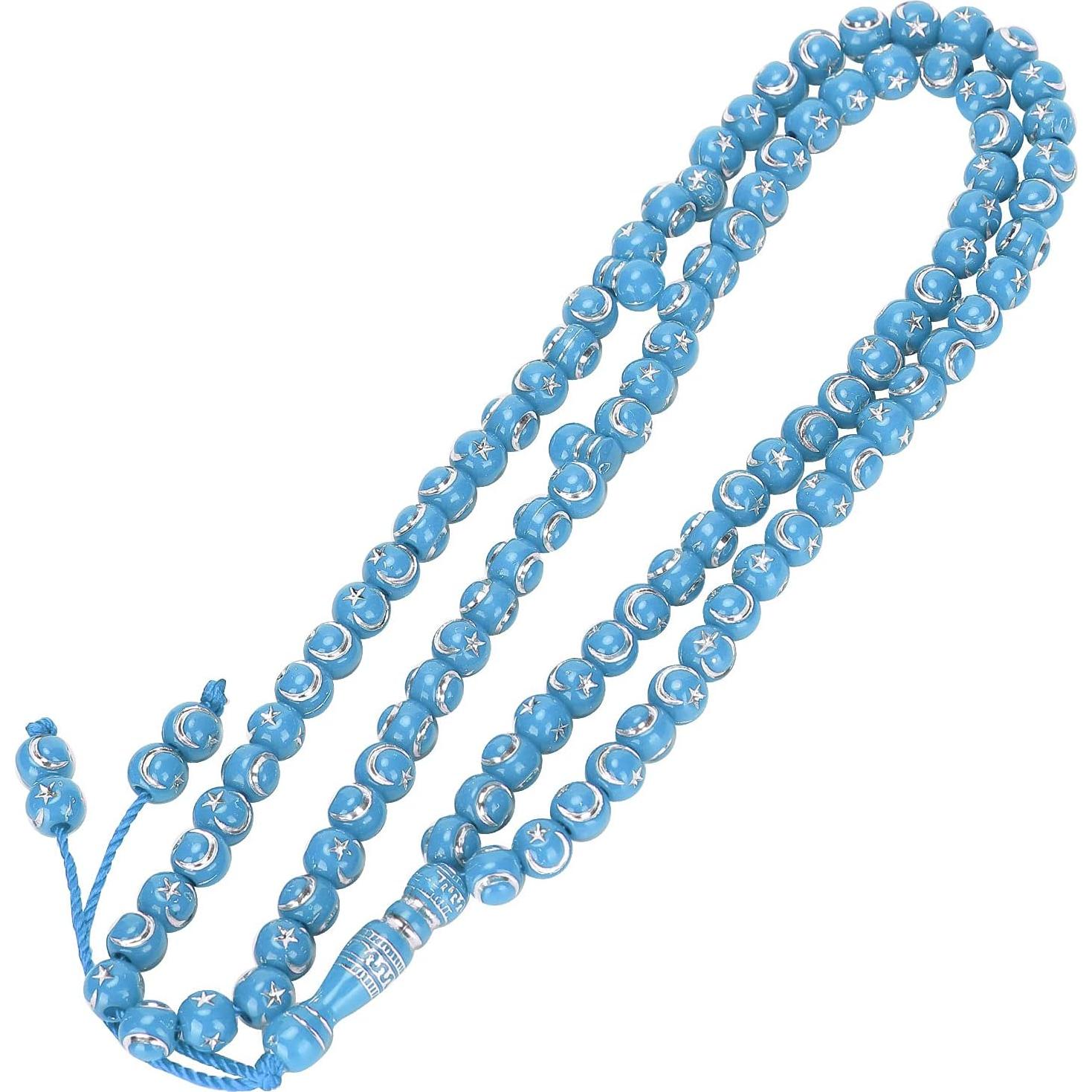 Cuentas de Oración Islámicas 99 Granos Resina Dorada Azul