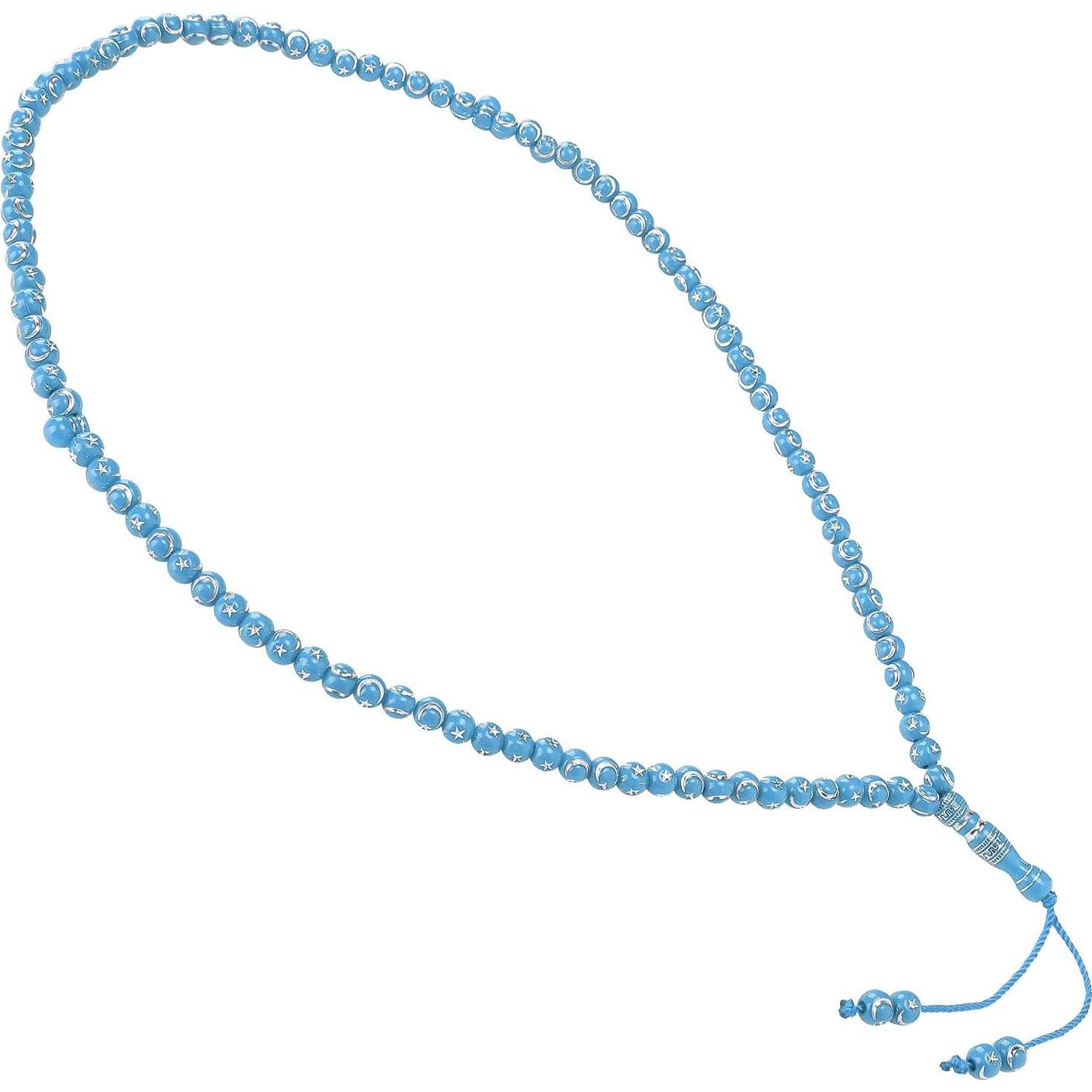 Cuentas de Oración Islámicas 99 Granos Resina Dorada Azul