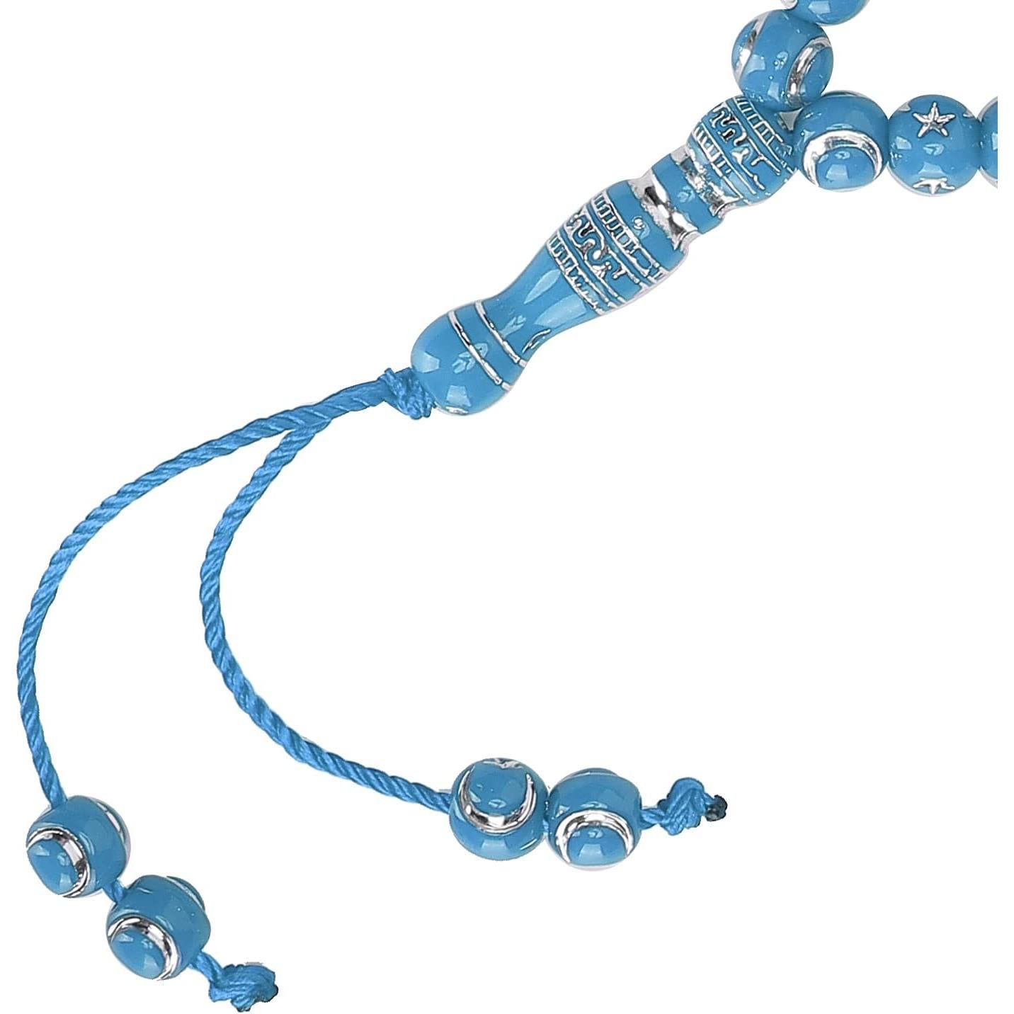 Cuentas de Oración Islámicas 99 Granos Resina Dorada Azul