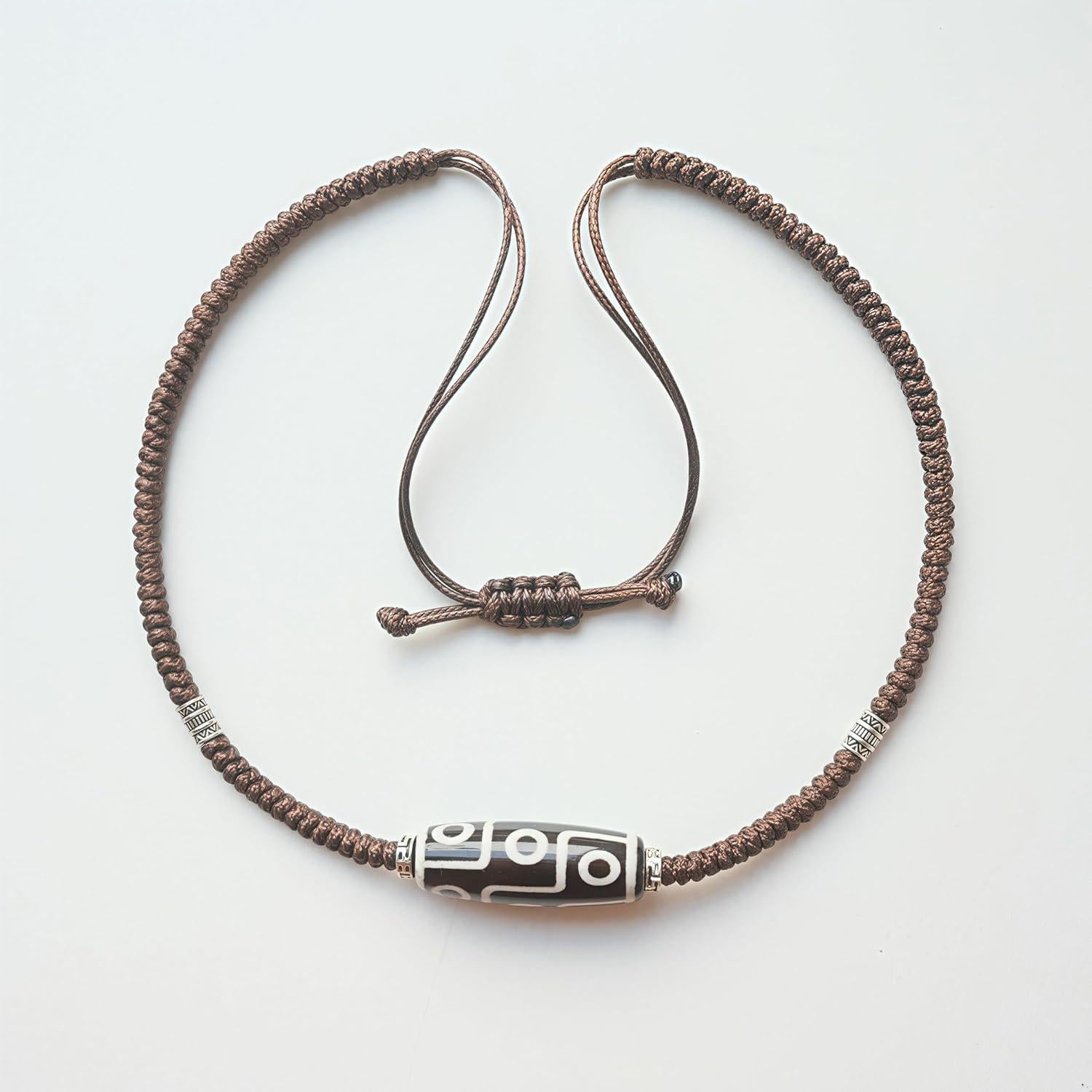 Collar de Buda Dzi Tibetano 4 cm Ajustable para Hombres y Mujeres