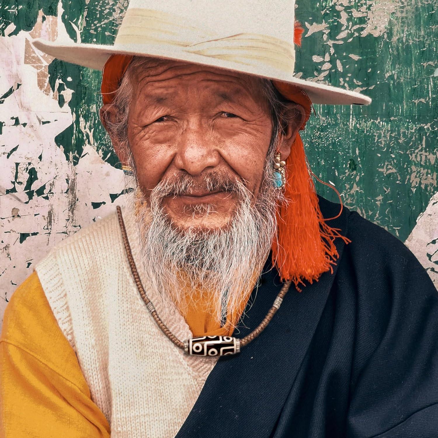 Collar de Buda Dzi Tibetano 4 cm Ajustable para Hombres y Mujeres