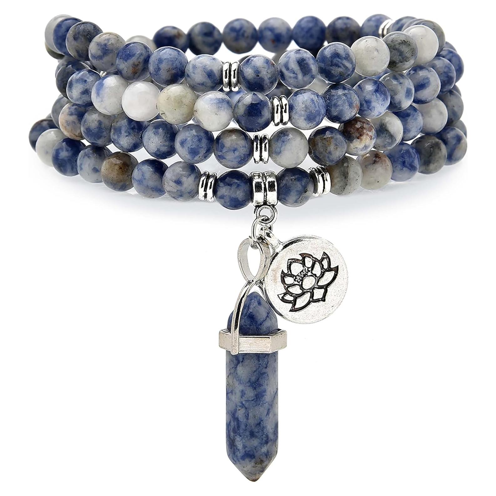 Pulsera Mala de Cuentas de Sodalita con Prisma Hexagonal 38 cm