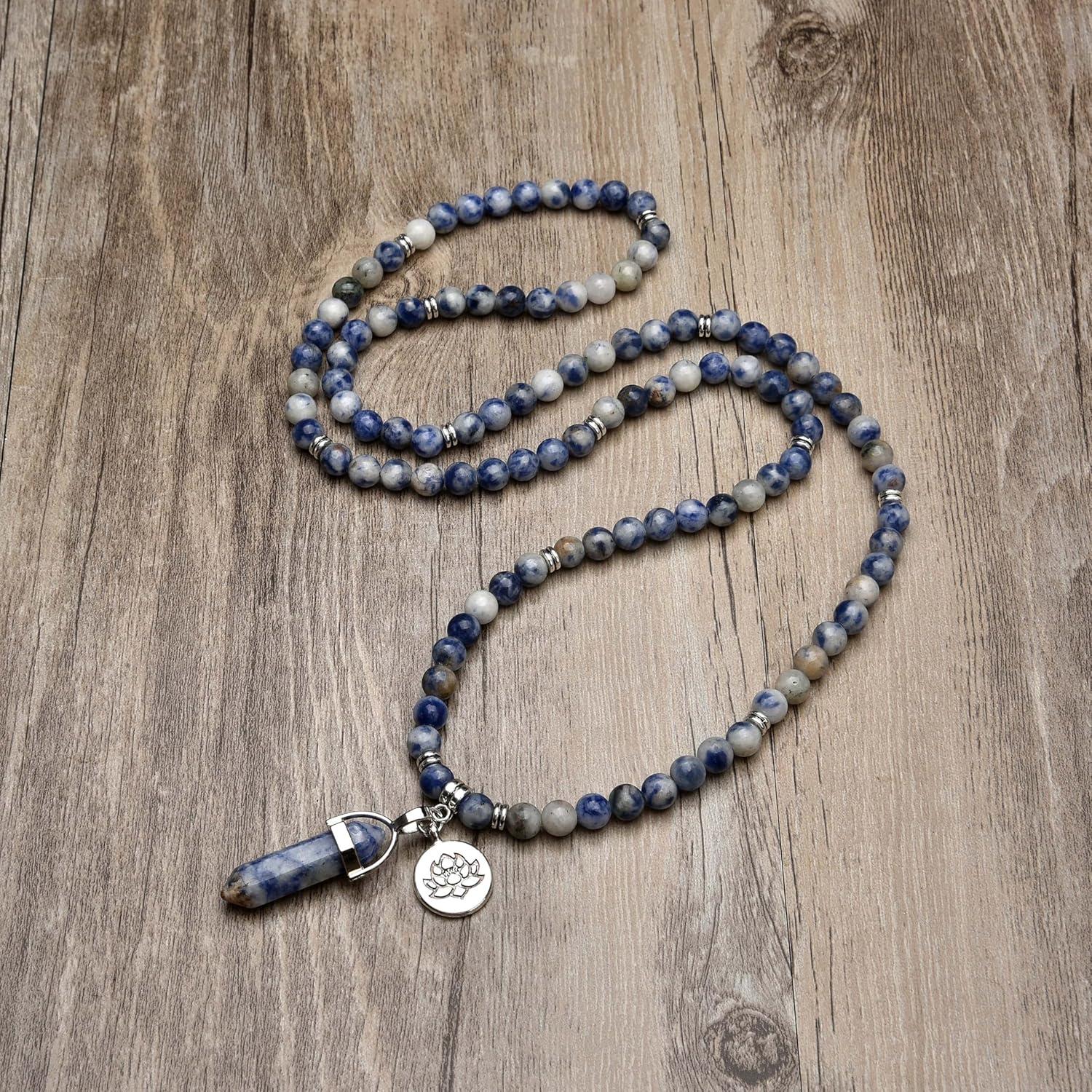 Pulsera Mala de Cuentas de Sodalita con Prisma Hexagonal 38 cm