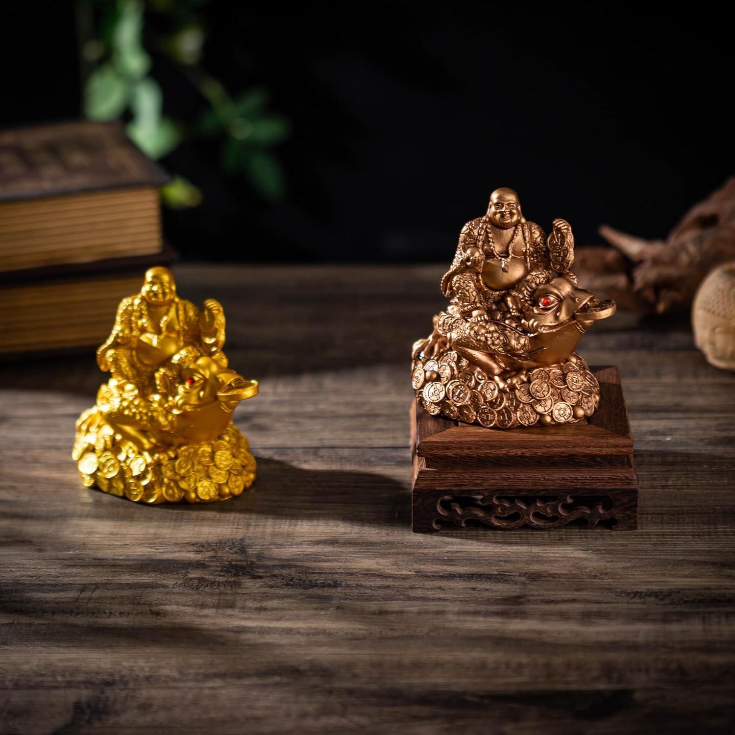 Estatua Buda Risueño Feng Shui Wschic 11.9 cm Resina Marrón