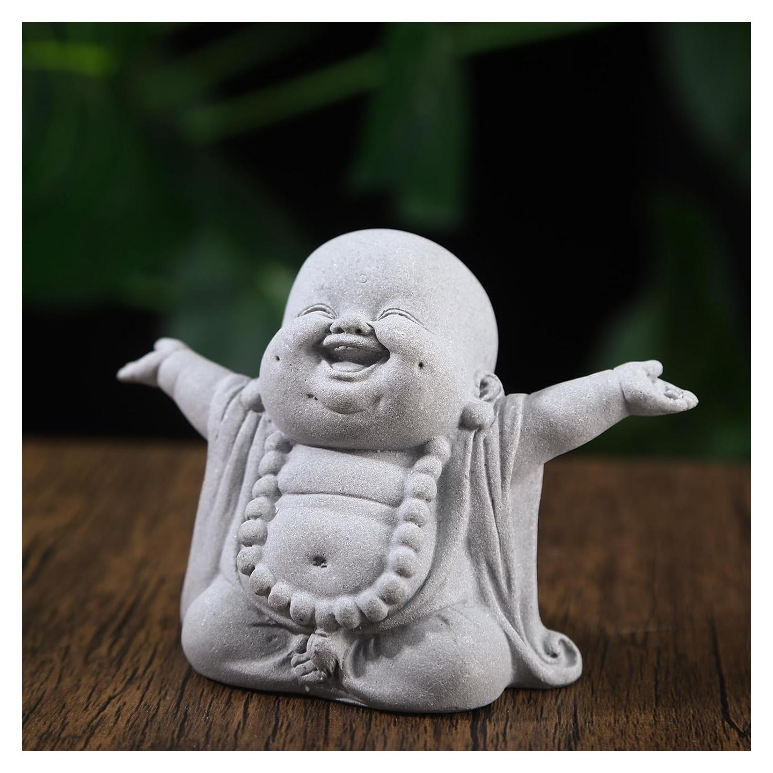 Estatua de Buda Risueño en Arenisca 10.5x7.5x5.5 cm