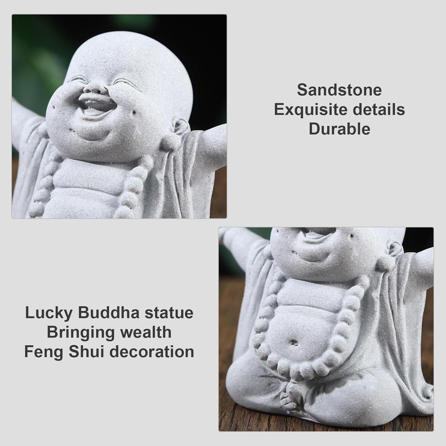 Estatua de Buda Risueño en Arenisca 10.5x7.5x5.5 cm