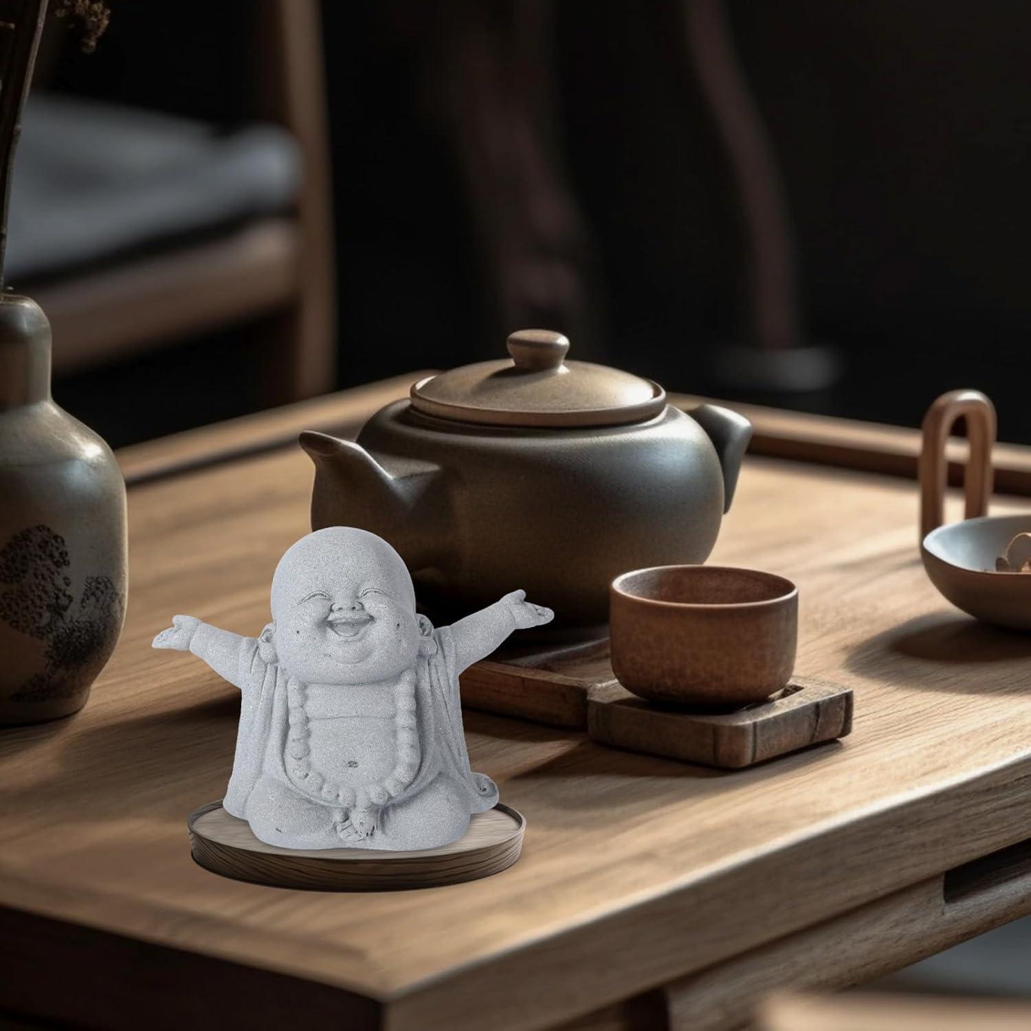 Estatua de Buda Risueño en Arenisca 10.5x7.5x5.5 cm