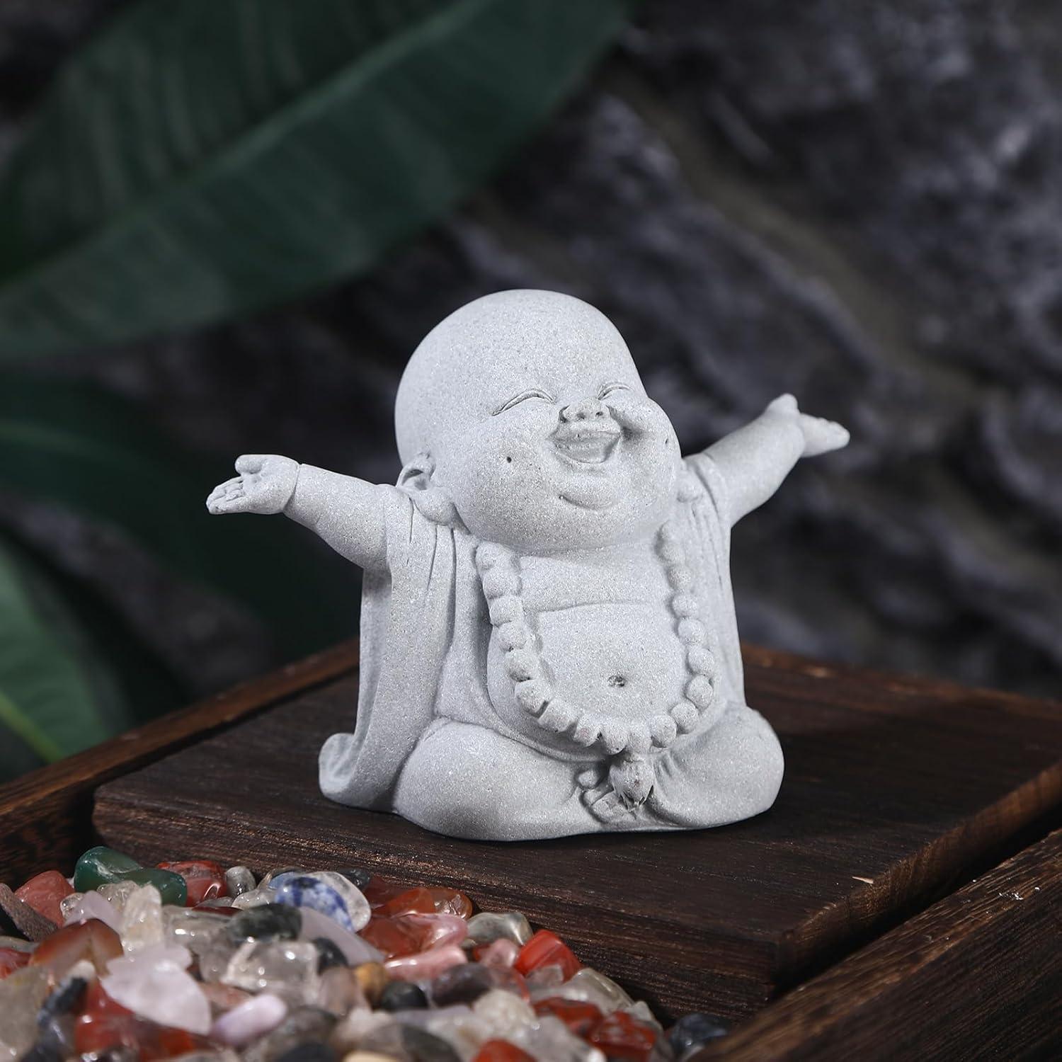 Estatua de Buda Risueño en Arenisca 10.5x7.5x5.5 cm