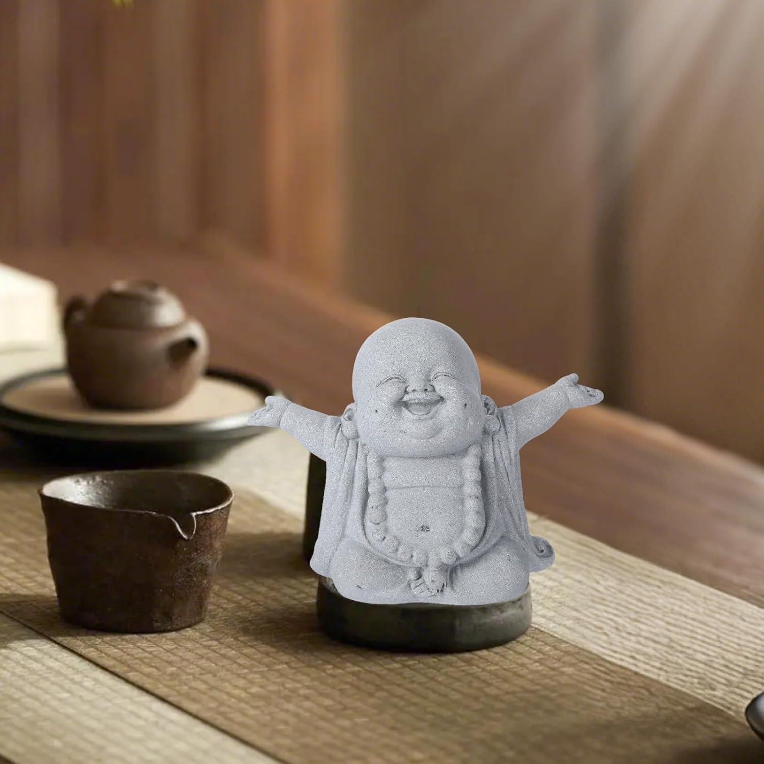 Estatua de Buda Risueño en Arenisca 10.5x7.5x5.5 cm