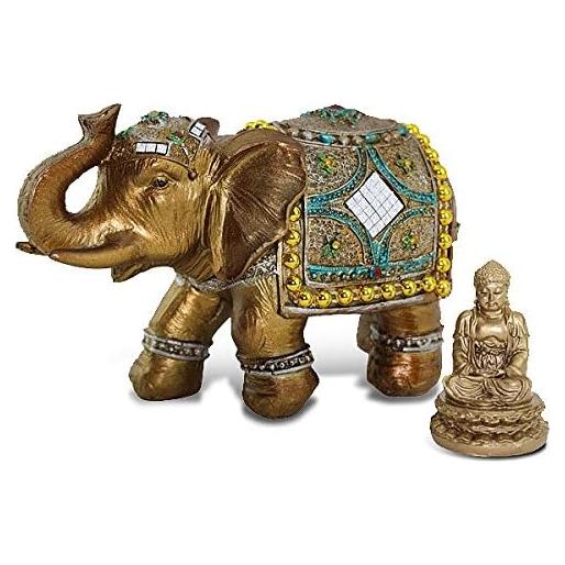 Estatua de Elefante Tailandés Bronce 18cm + Buda Mini Dorado